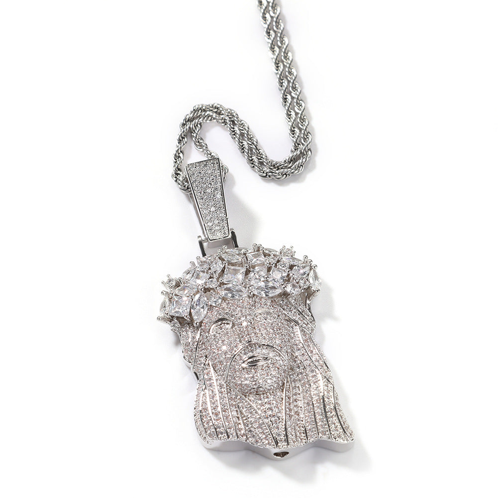 Hip Hop Iced Out CZ Jesus Piece Pendant Necklace