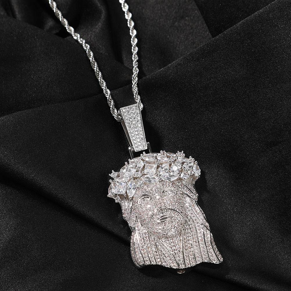 Hip Hop Iced Out CZ Jesus Piece Pendant Necklace