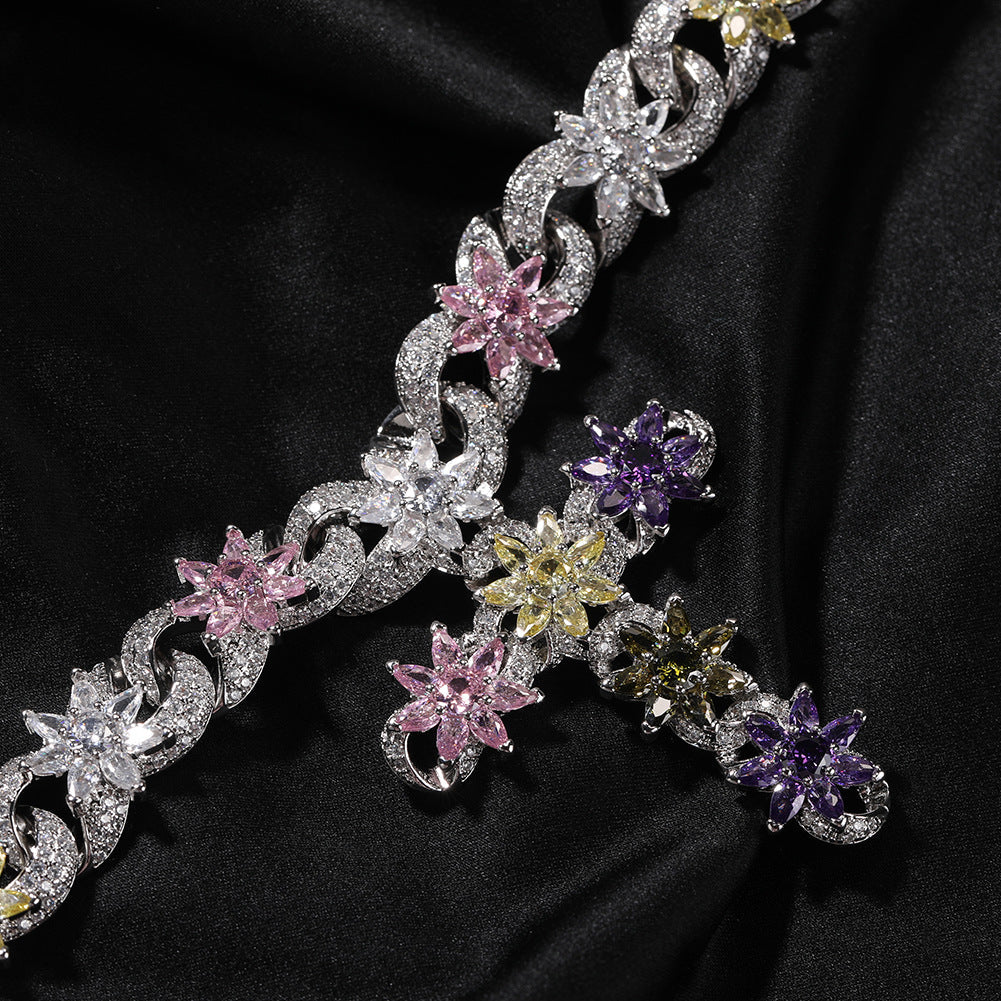 Colorful zircon ice flower cross necklace