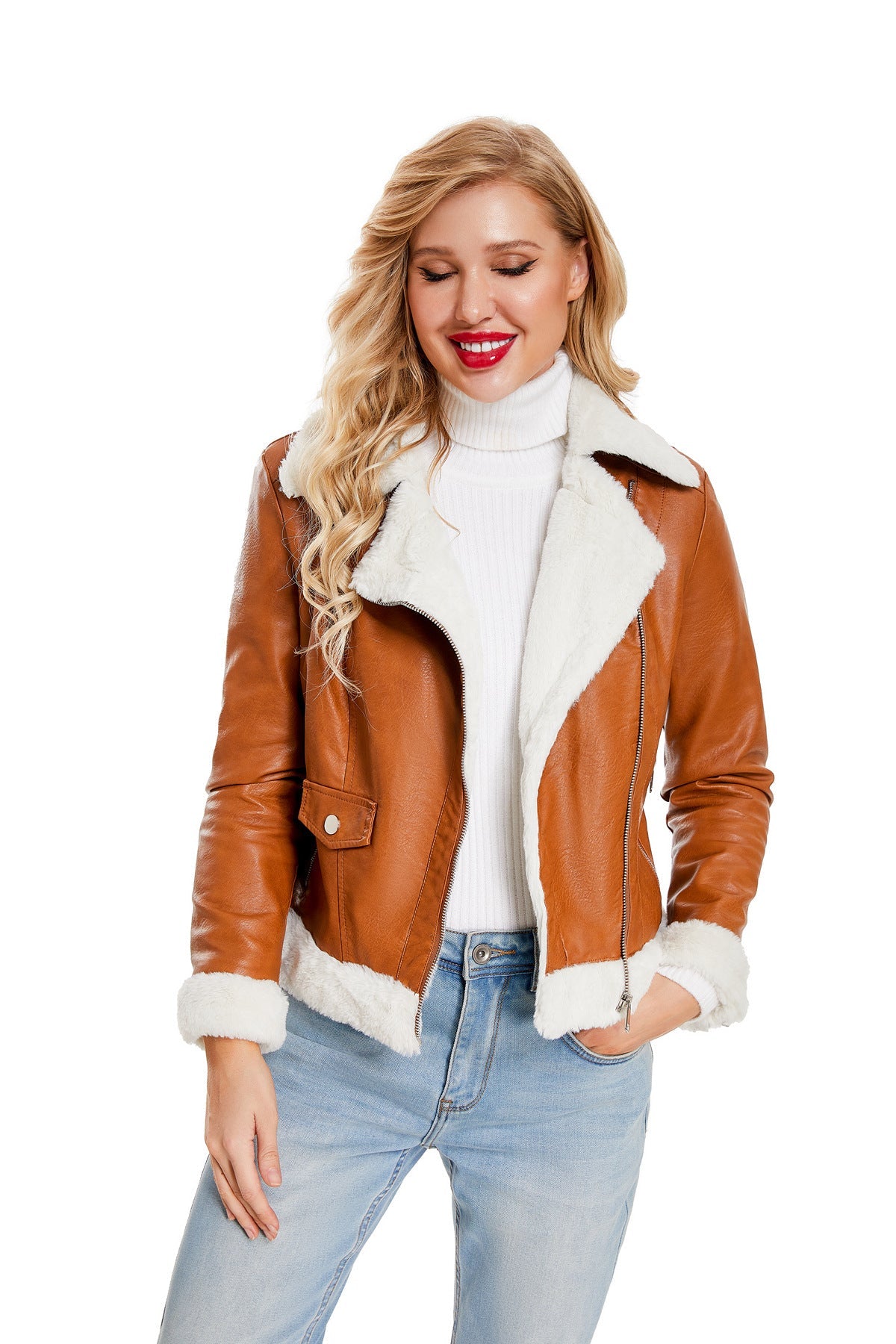 Autumn and winter fleece leather women&
