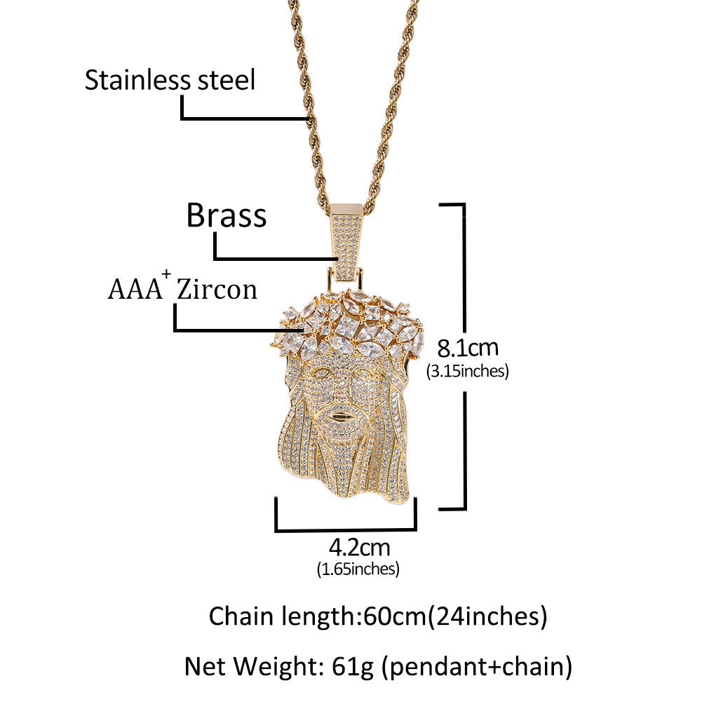 Hip Hop Iced Out CZ Jesus Piece Pendant Necklace
