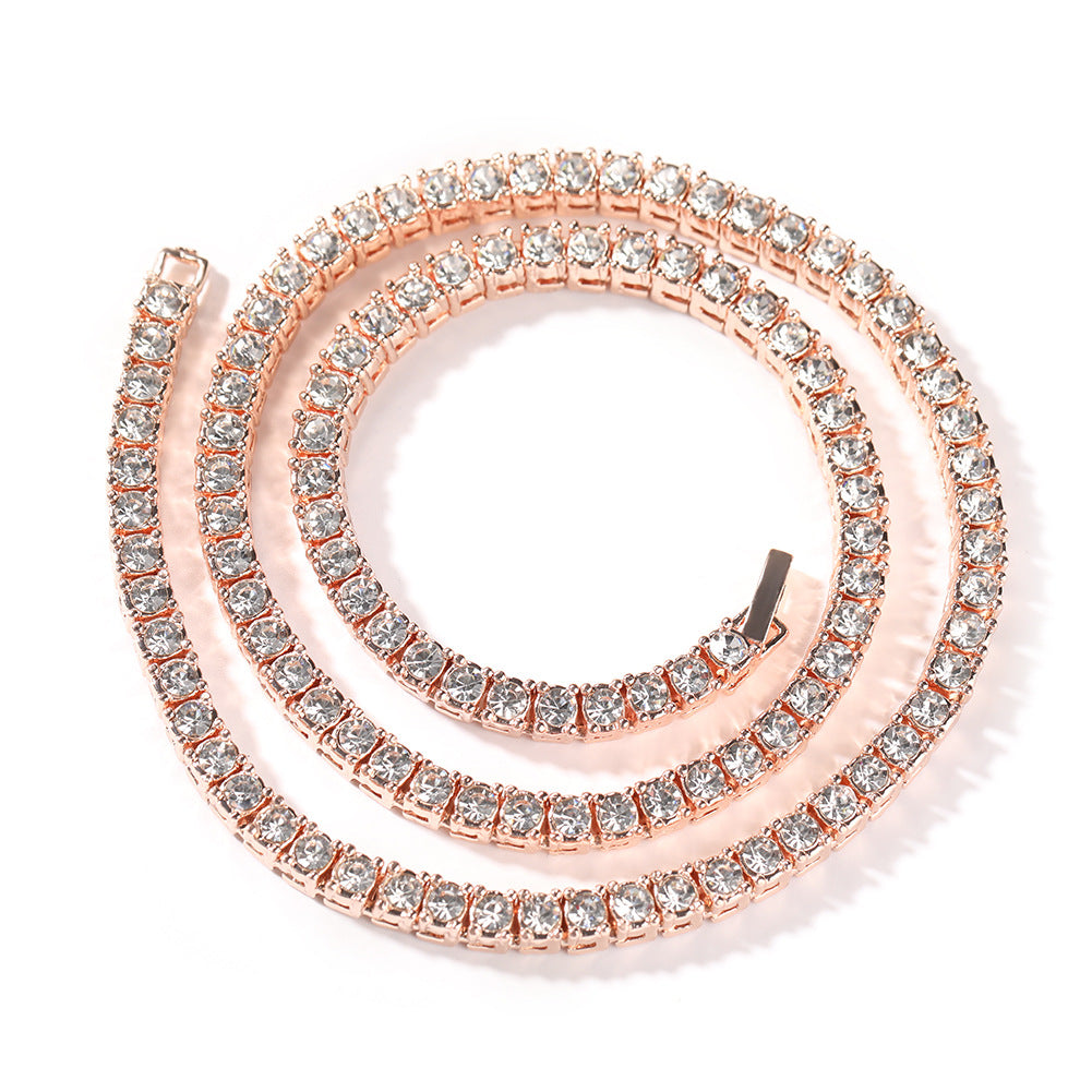 mens gold Rhinestone Row Tennis Chain necklace