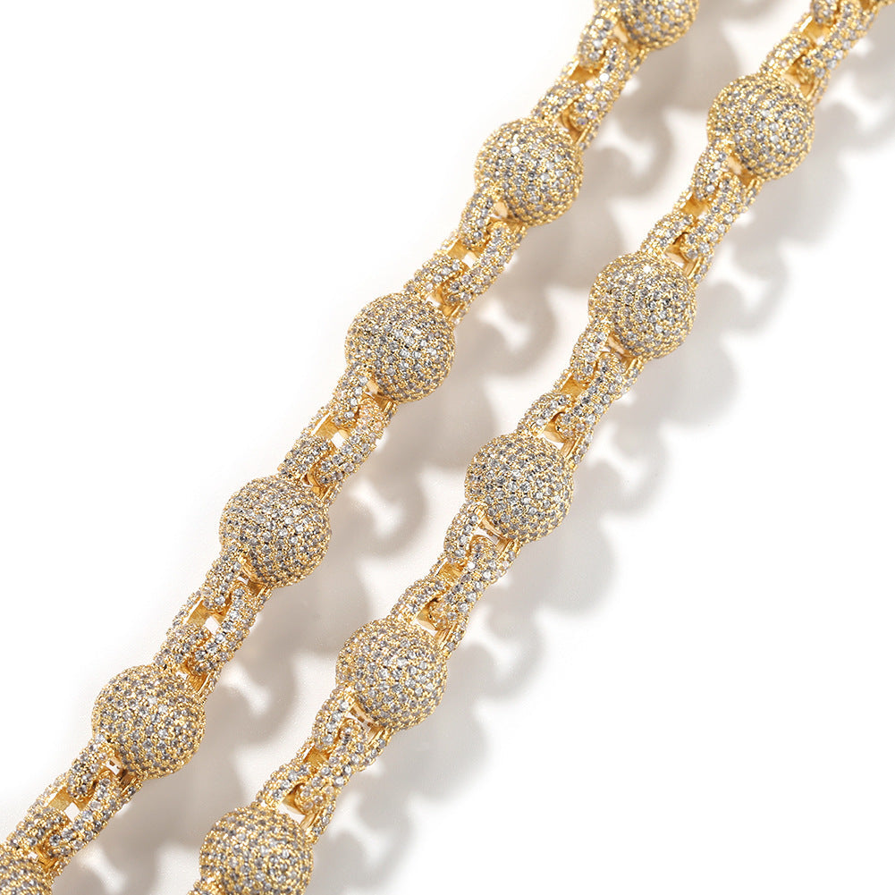 mens gold 5A Zirconia Ball chain necklace