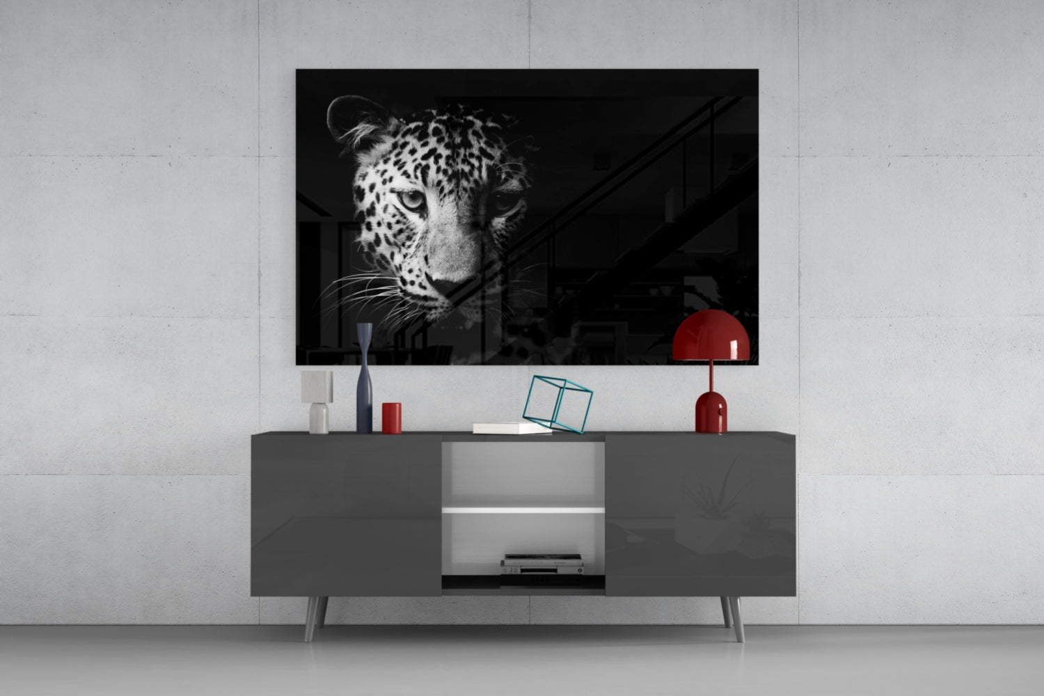 Leopard Face In Shadow Glass Wall Art