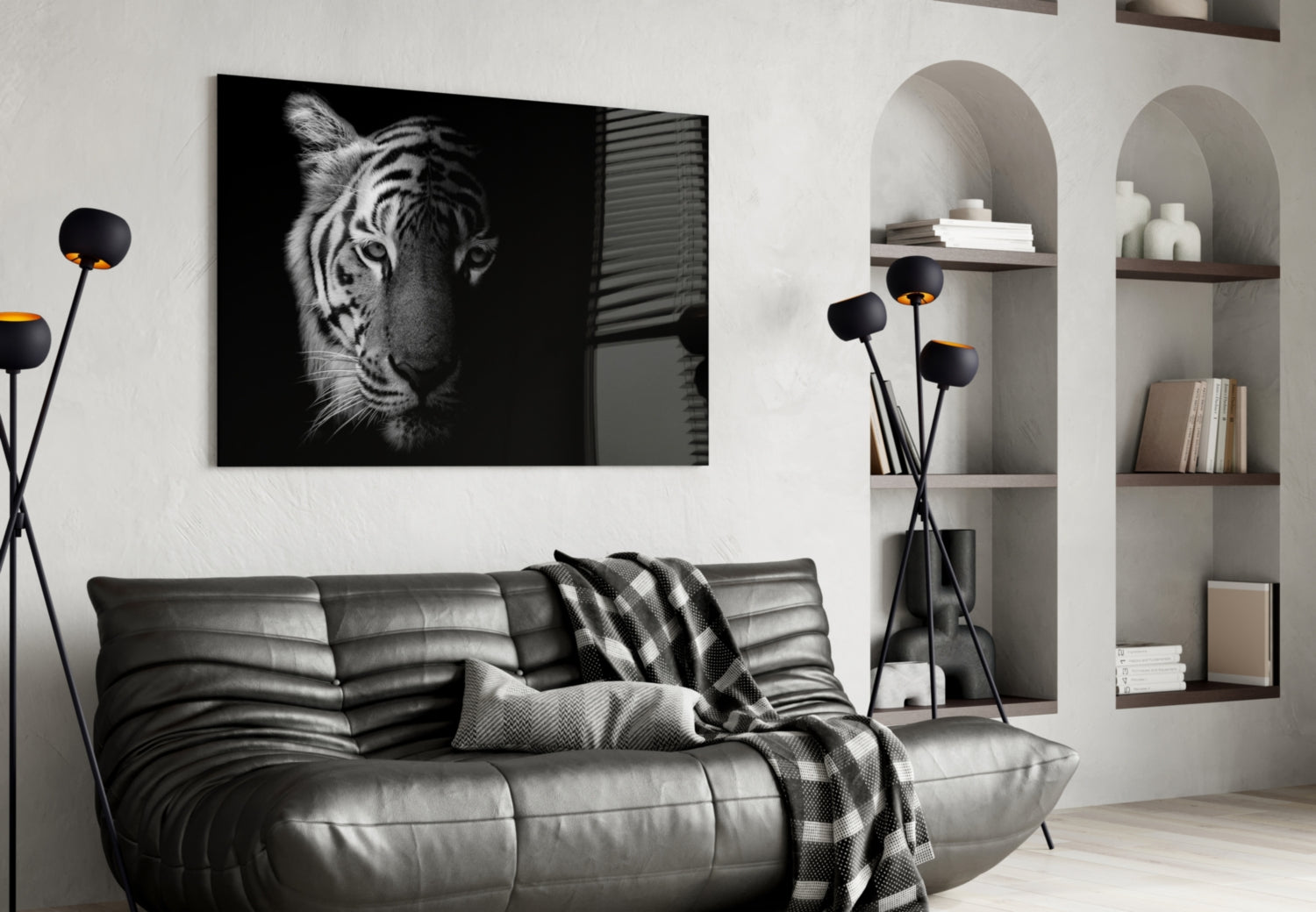 Half Shadow White Tiger Glass Wall Art