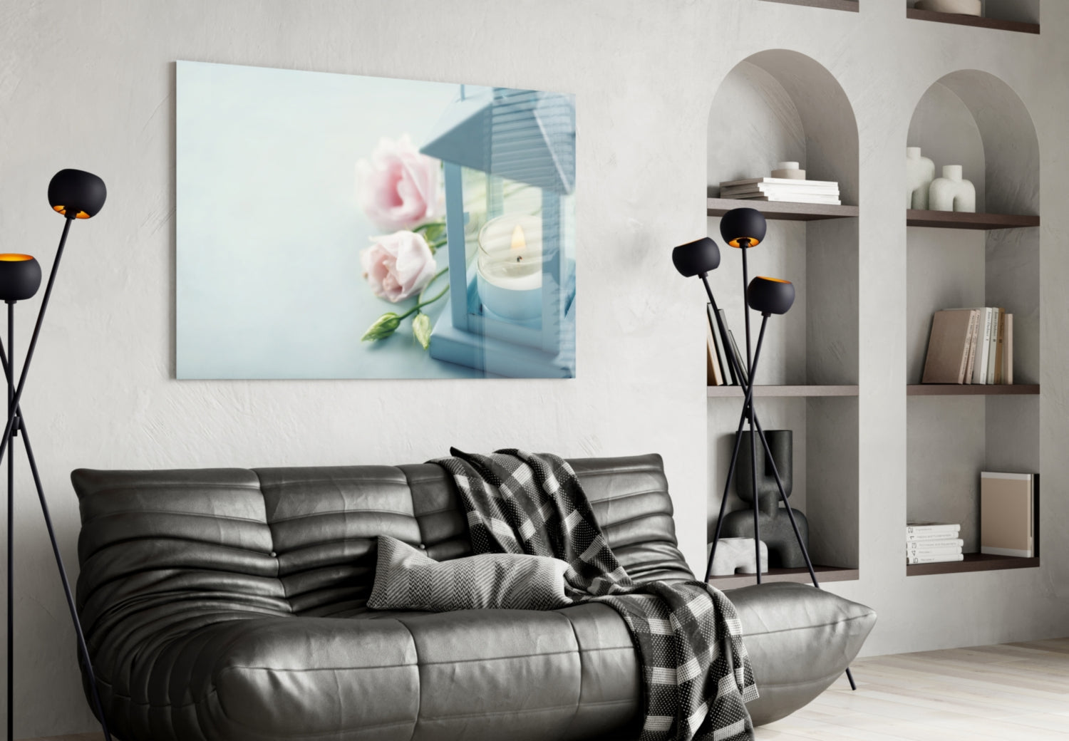 Candle & Rose Glass Wall Art