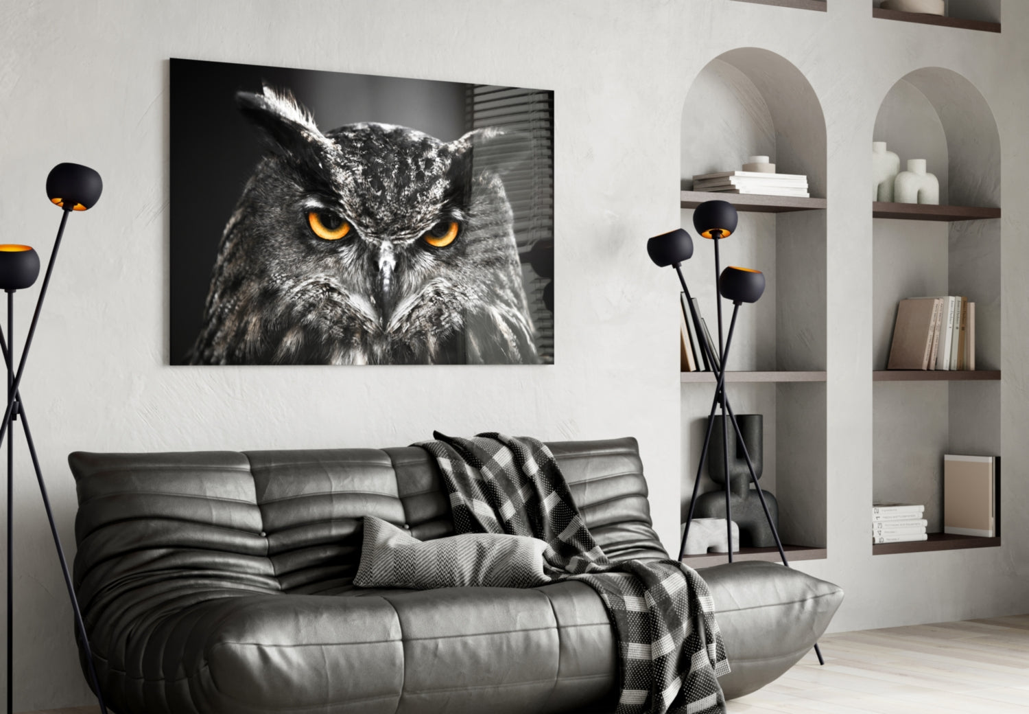 Horned Owl Orange Eyes Glass Wall Art