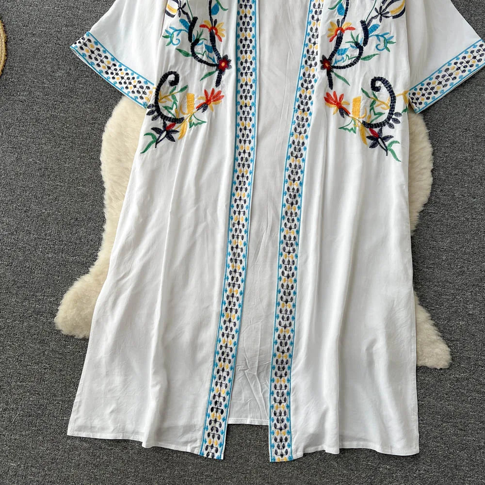 Retro Embroidery Sun Protection Shirt Chiffon Long Streetwear