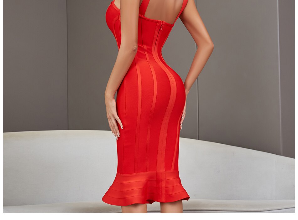 Bandage Dress Spaghetti Strap Red Dress Bodycon Mermaid Sleeveless Dresses