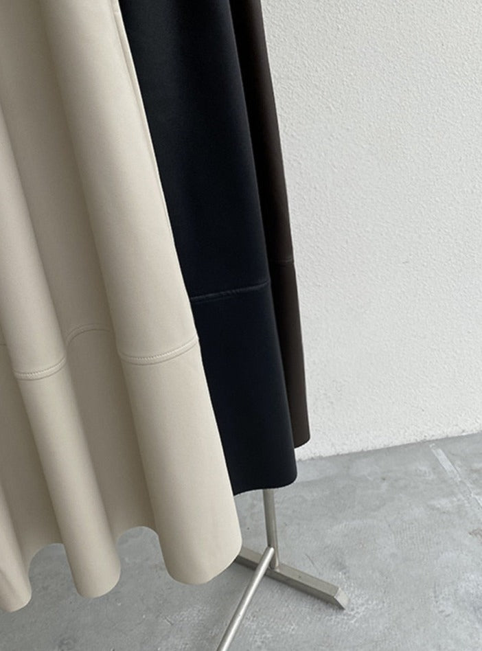 PU Skirts Elastic High Waist Pockets Faux Leather A-line Skirts