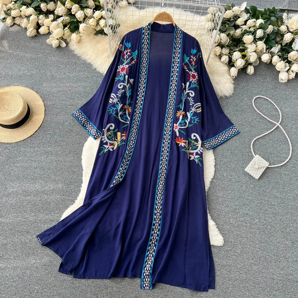 Retro Embroidery Sun Protection Shirt Chiffon Long Streetwear