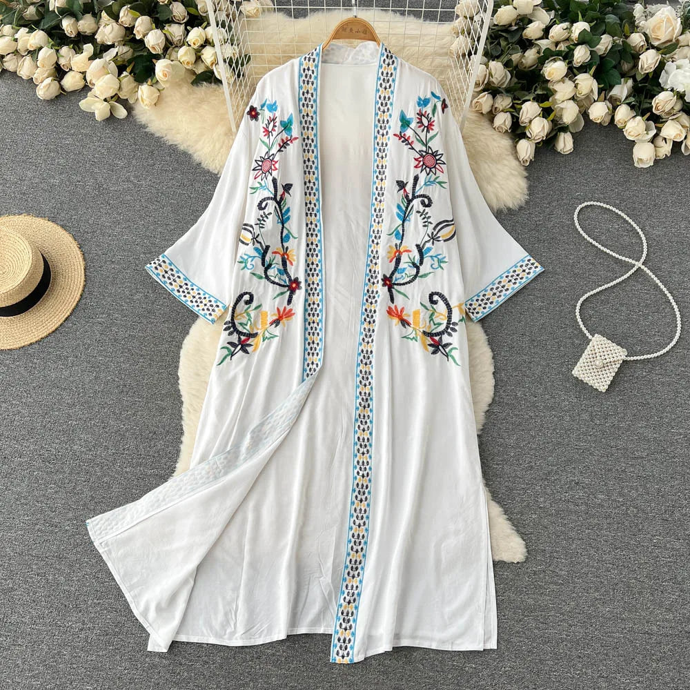 Retro Embroidery Sun Protection Shirt Chiffon Long Streetwear