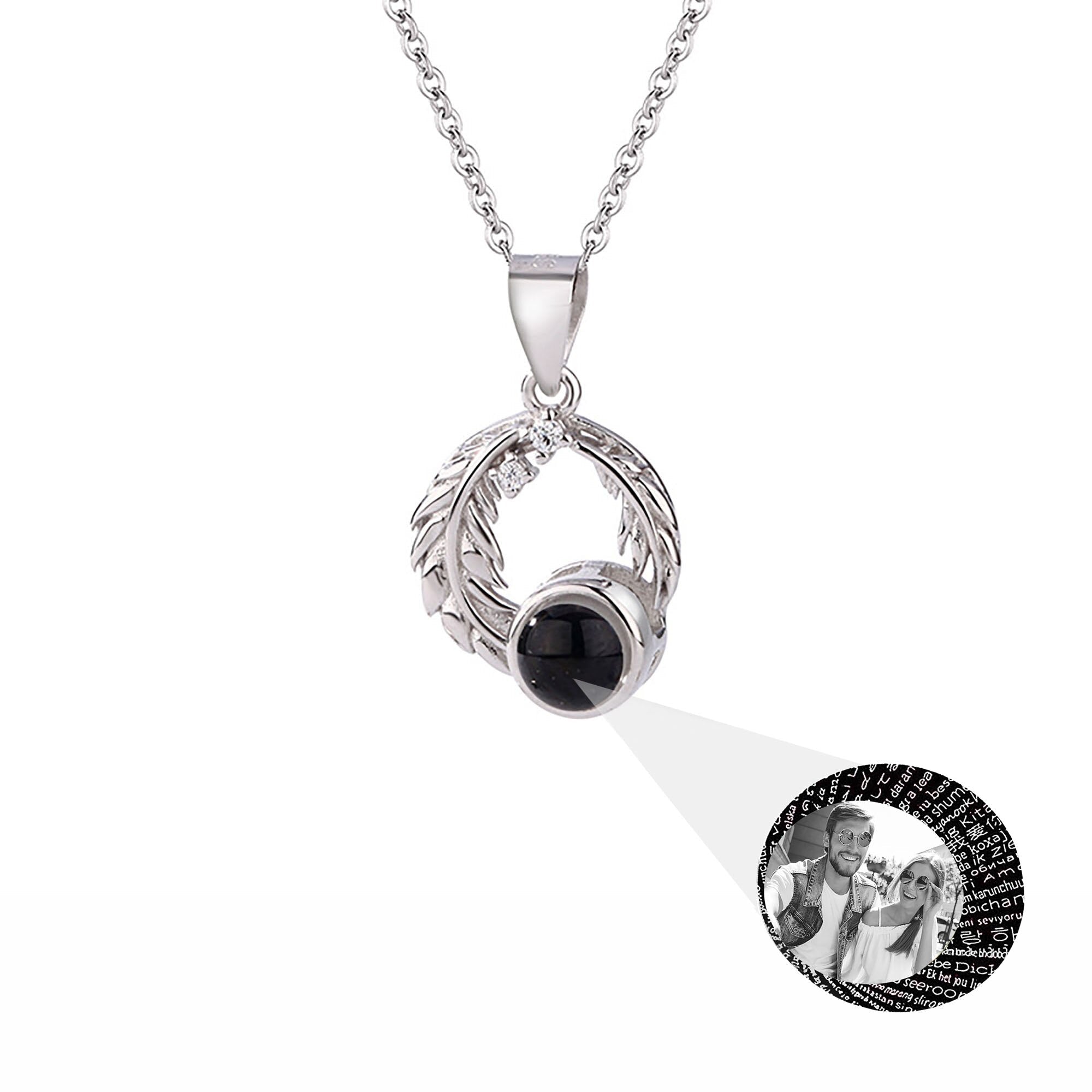 Feathers for customized photos Projection Necklace Pendant Jewelry For Lover Girlfriend