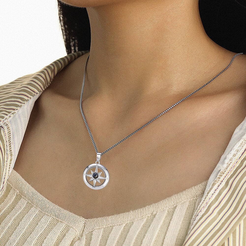 Photo customizable compassProjection Necklace Pendant Jewelry For Lover Girlfriend