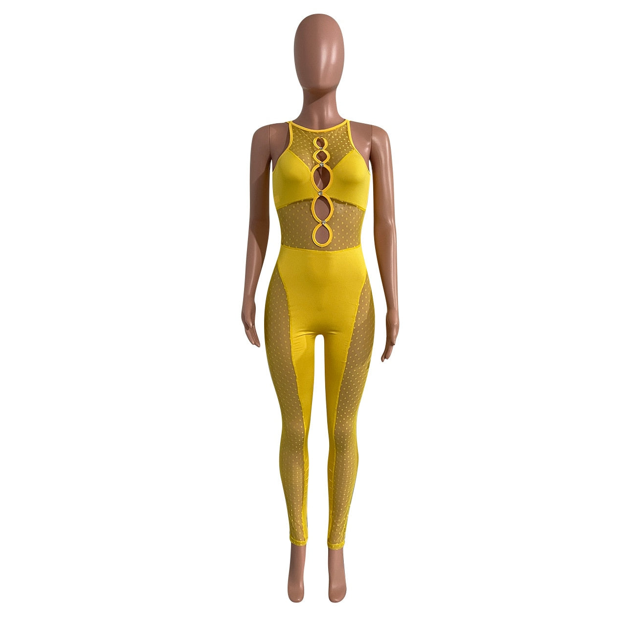 Mesh Women Sleeveless Jumpsuit Skinny Sexy Streetwear Sportswear Long pant Rompers 2022 Summer