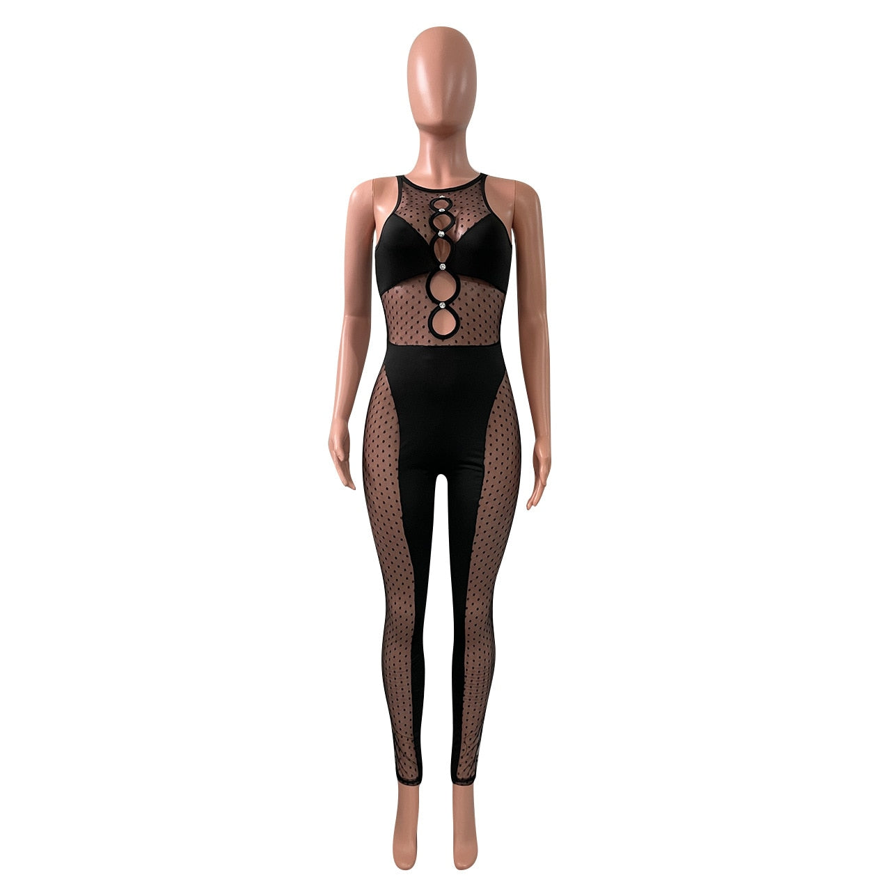 Mesh Women Sleeveless Jumpsuit Skinny Sexy Streetwear Sportswear Long pant Rompers 2022 Summer