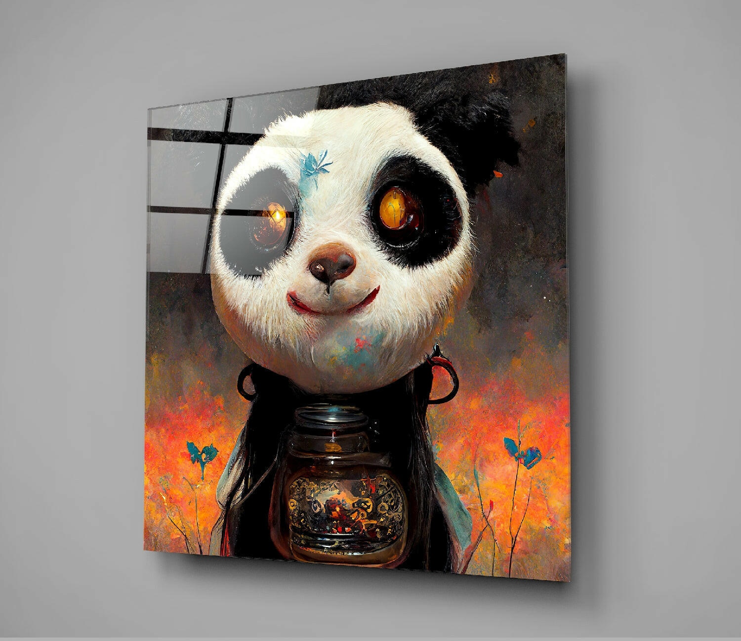 Panda Cup Glass Wall Art || Designer Collection