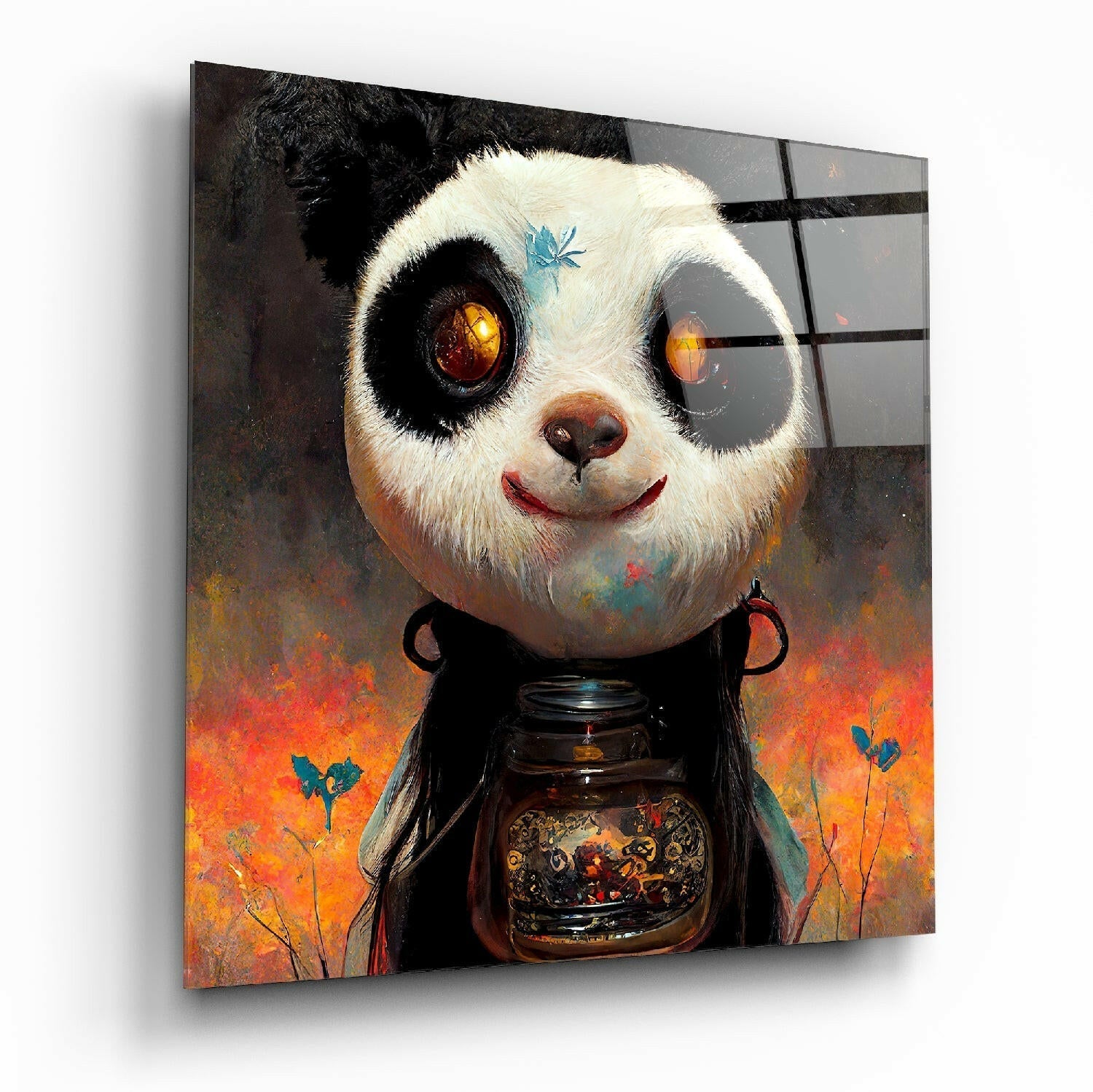 Panda Cup Glass Wall Art || Designer Collection