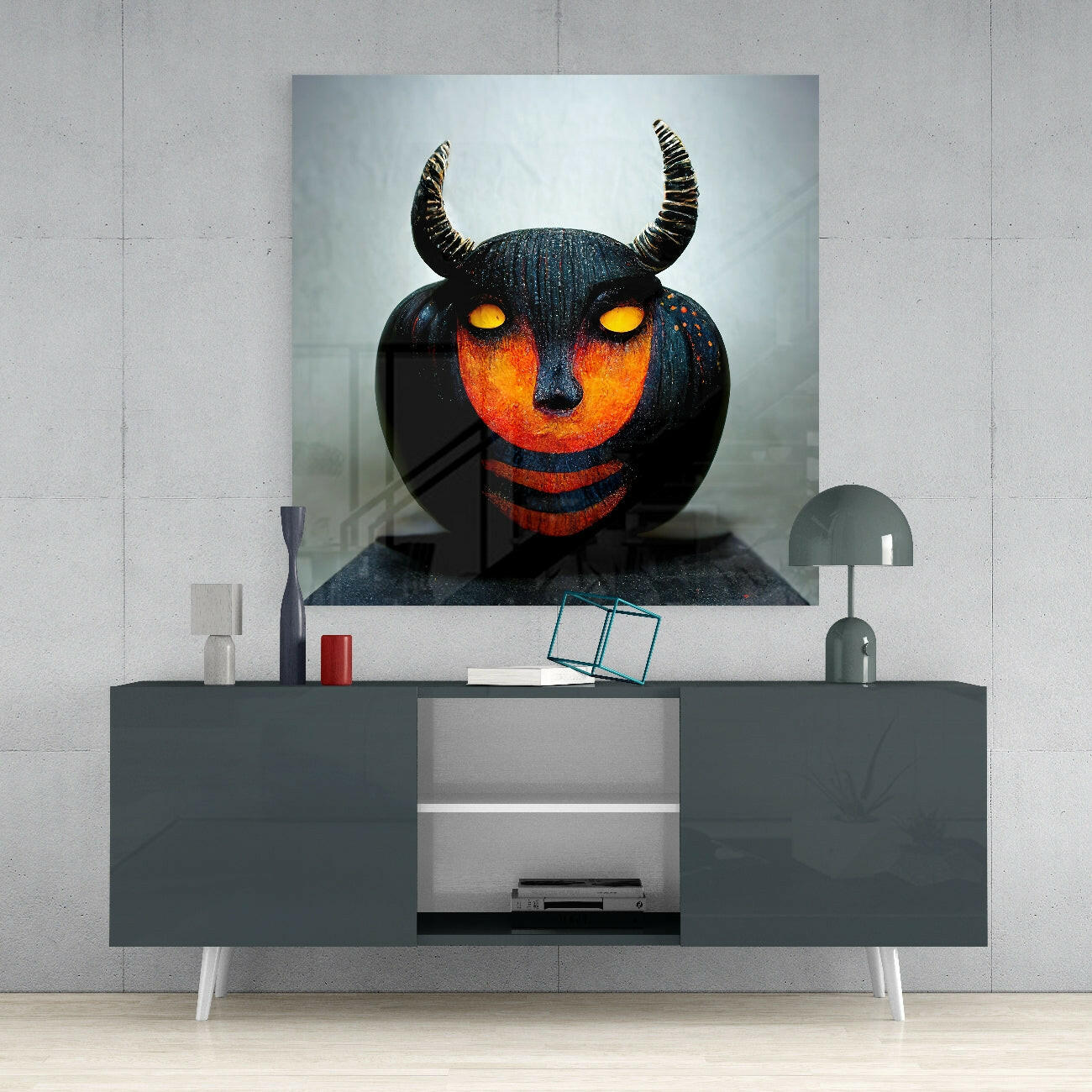 Evil Pumpkin Glass Wall Art || Designers Collection