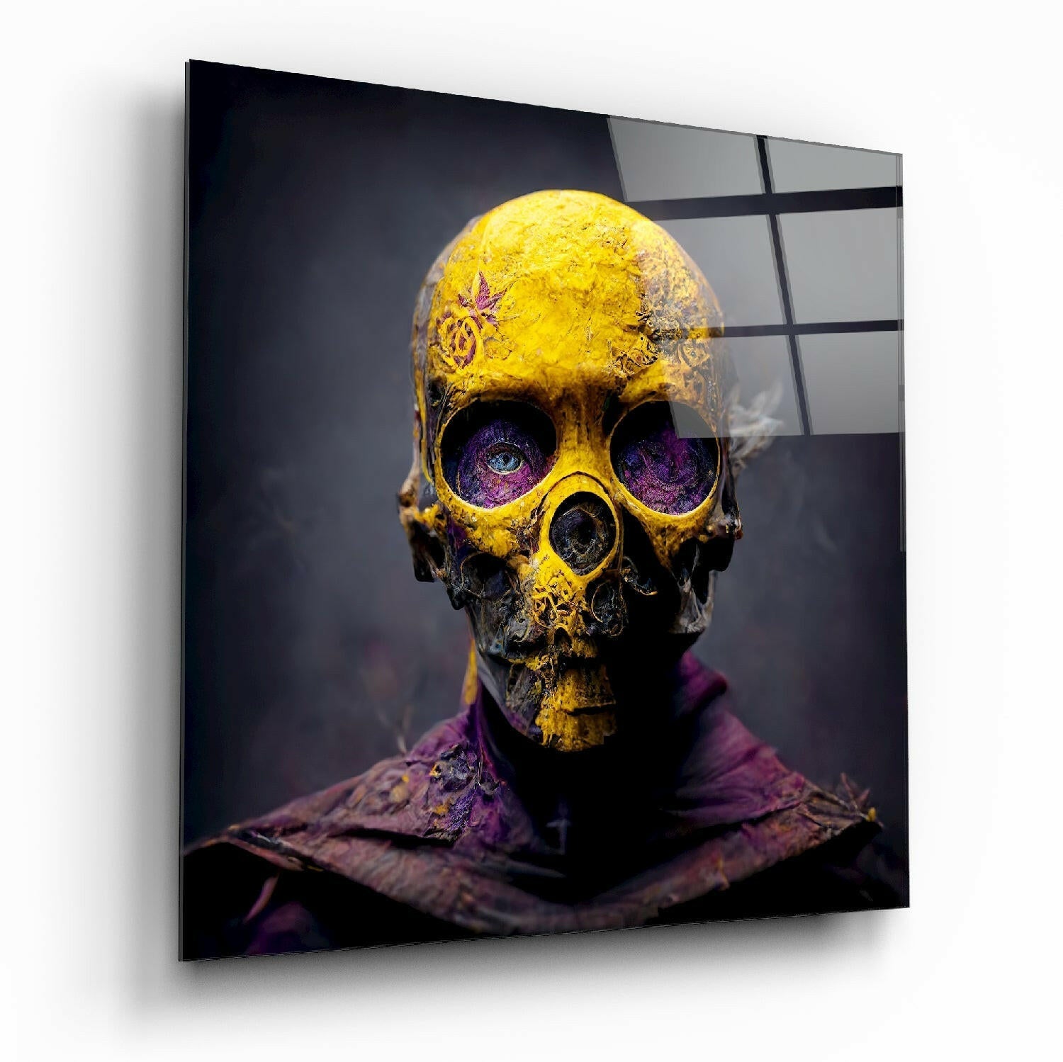 Yellow Mask Glass Wall Art || Designer Collection
