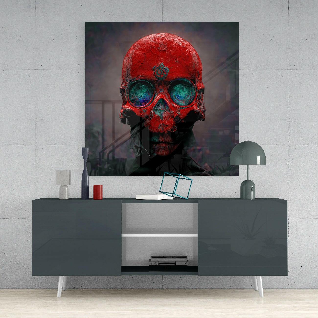 Red Head Glass Wall Art || Designer Collection