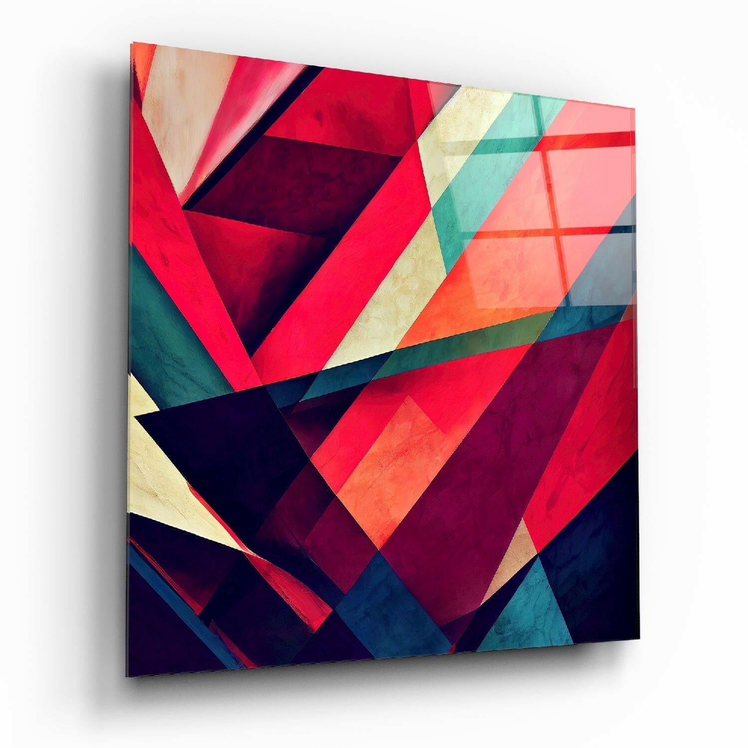 Crimson Teal Angular Triangle Shards Glass Wall Art