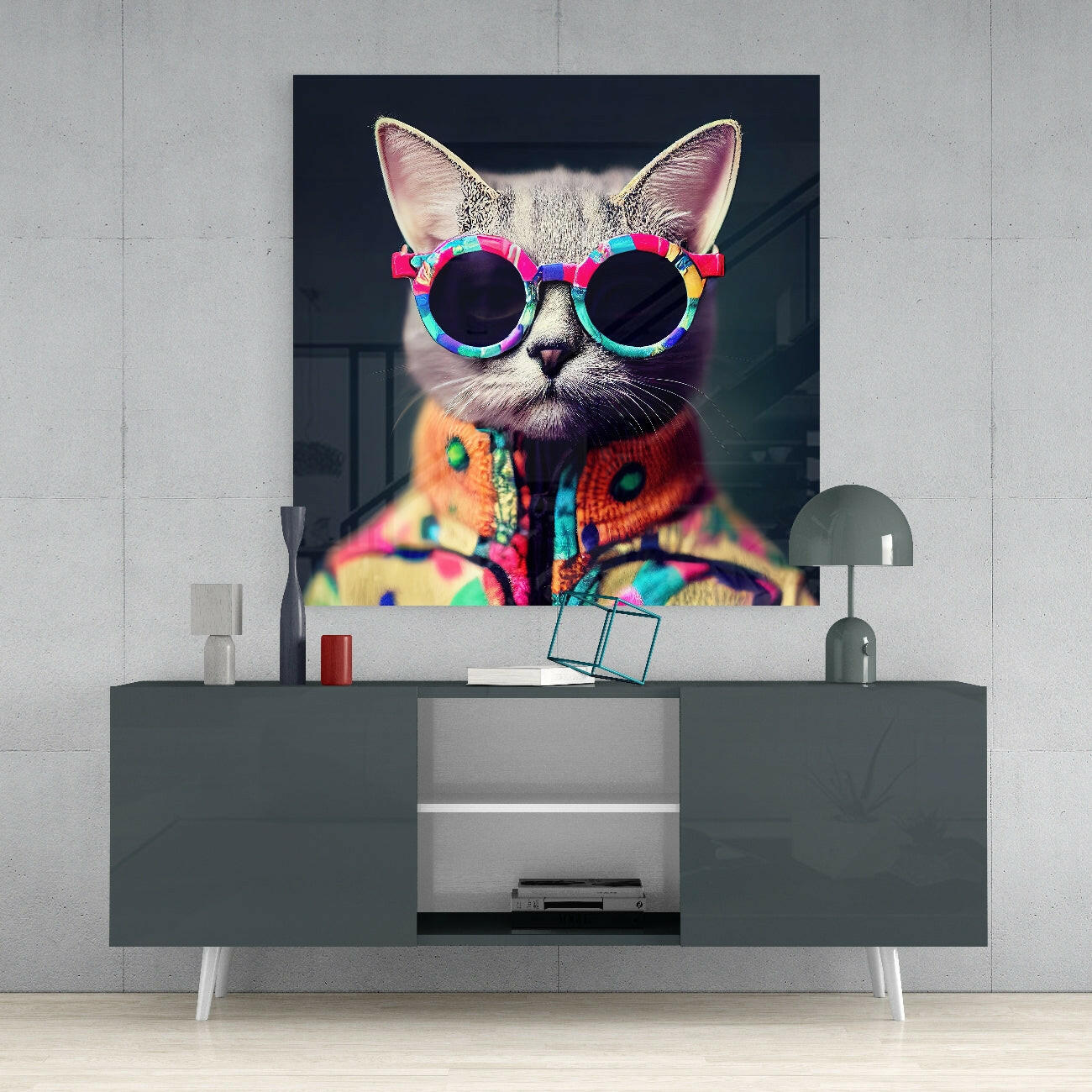 The Coolest Cat Glass Wall Art || Designer Collection