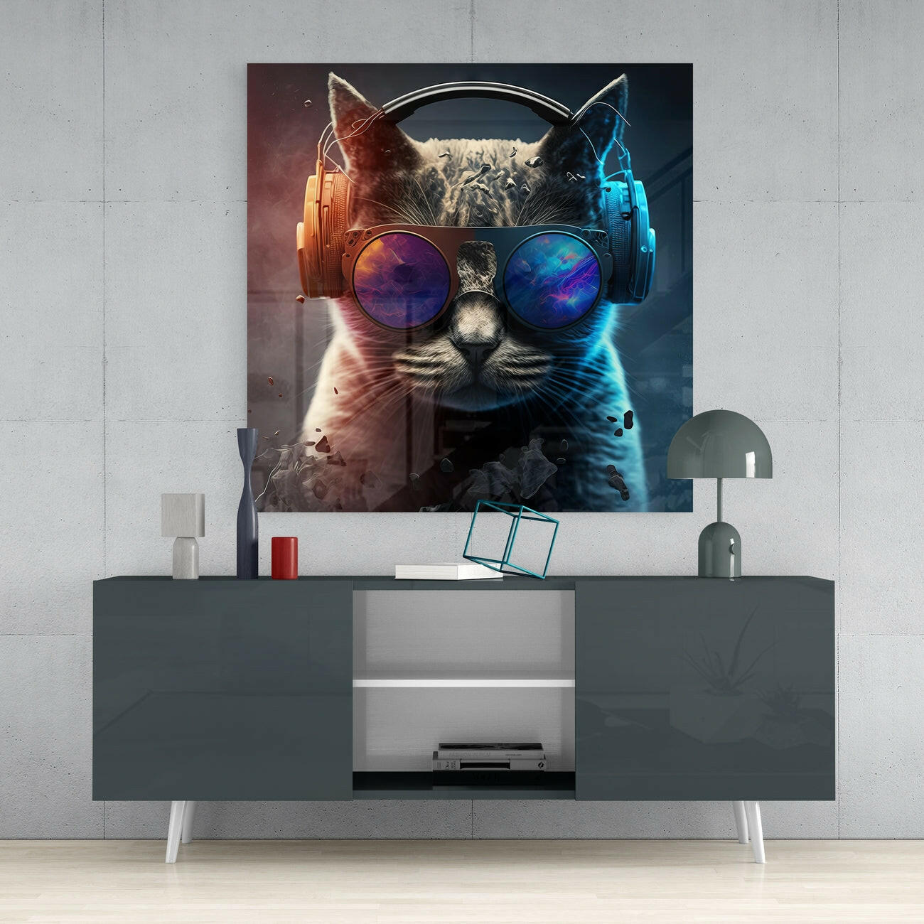 Punky Cat Glass Wall Art || Designer Collection