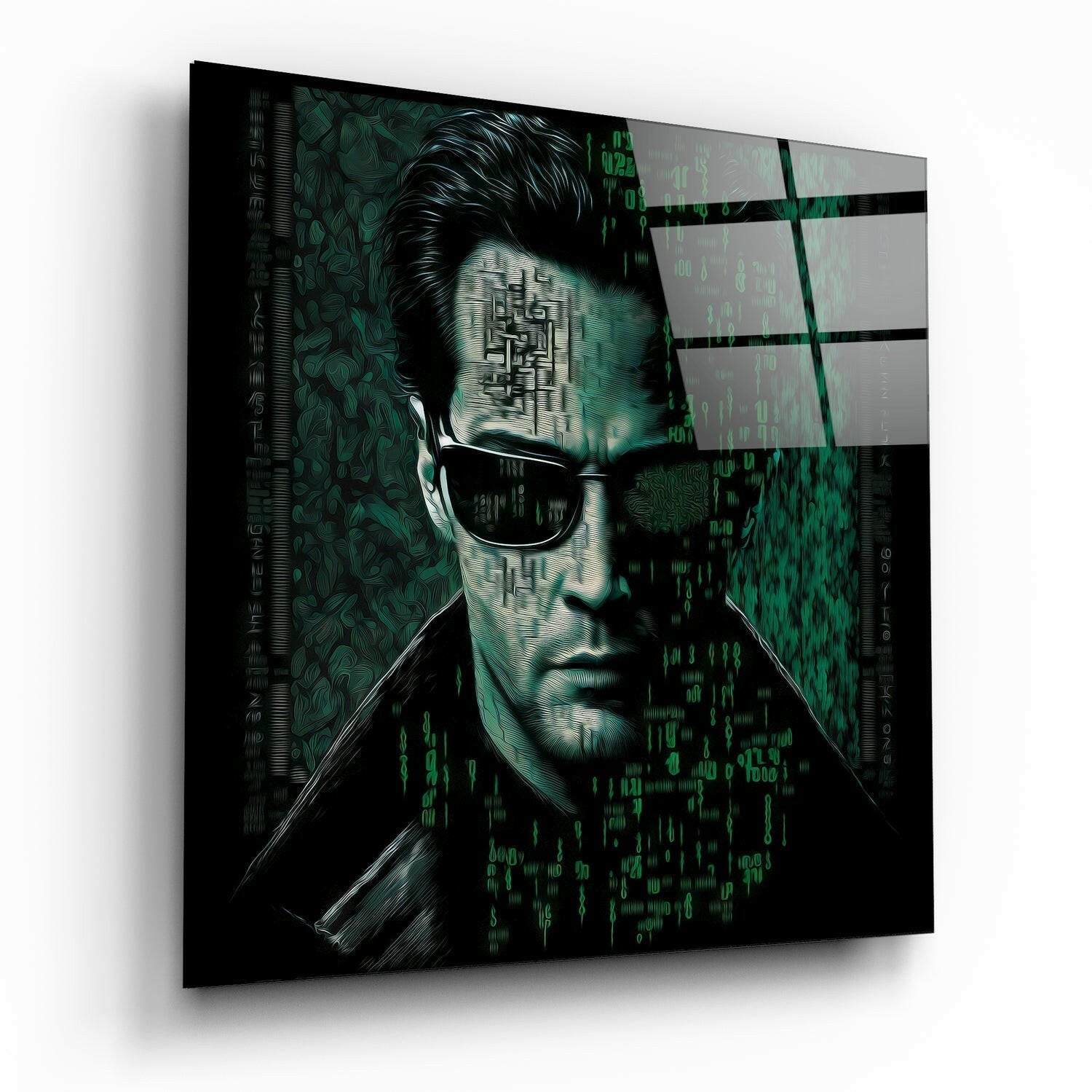 Green Digital Rain Code Glass Wall Art || Designer Collection