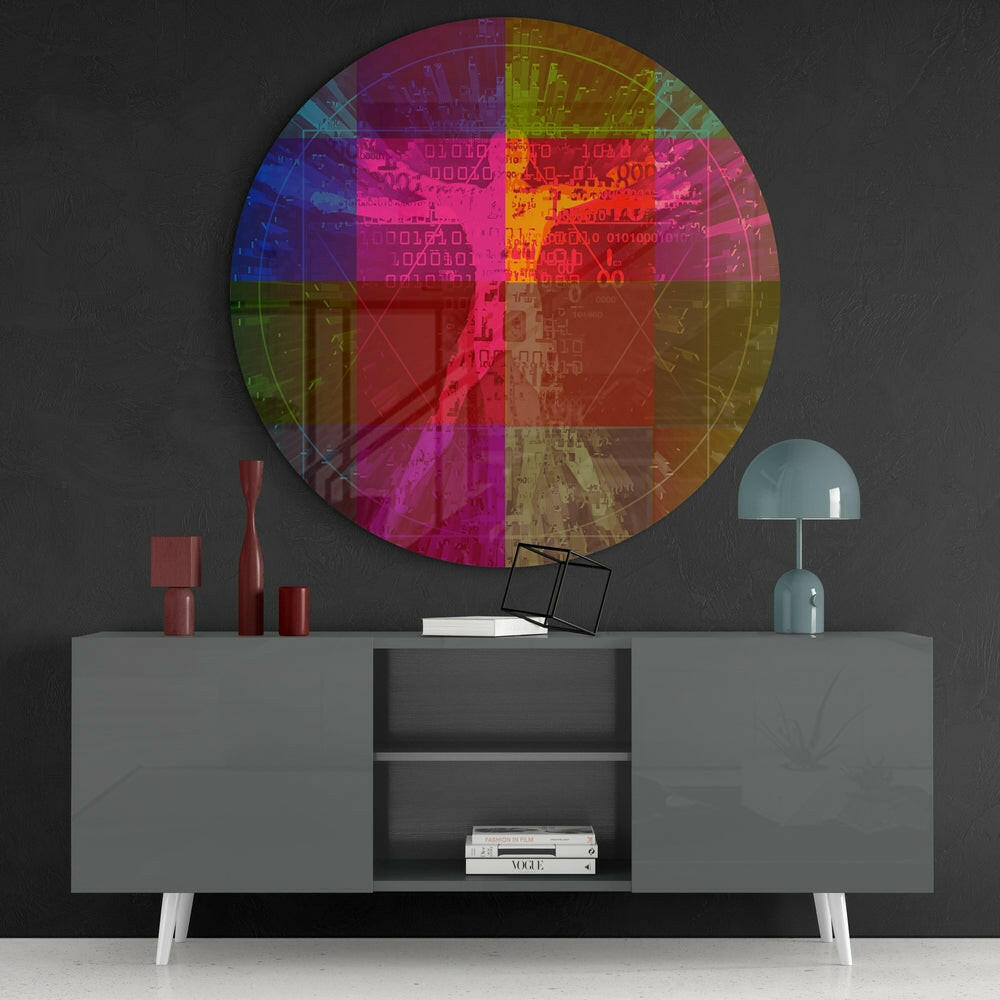 Round Da Vinci Binary Code Figure Glass Wall Art