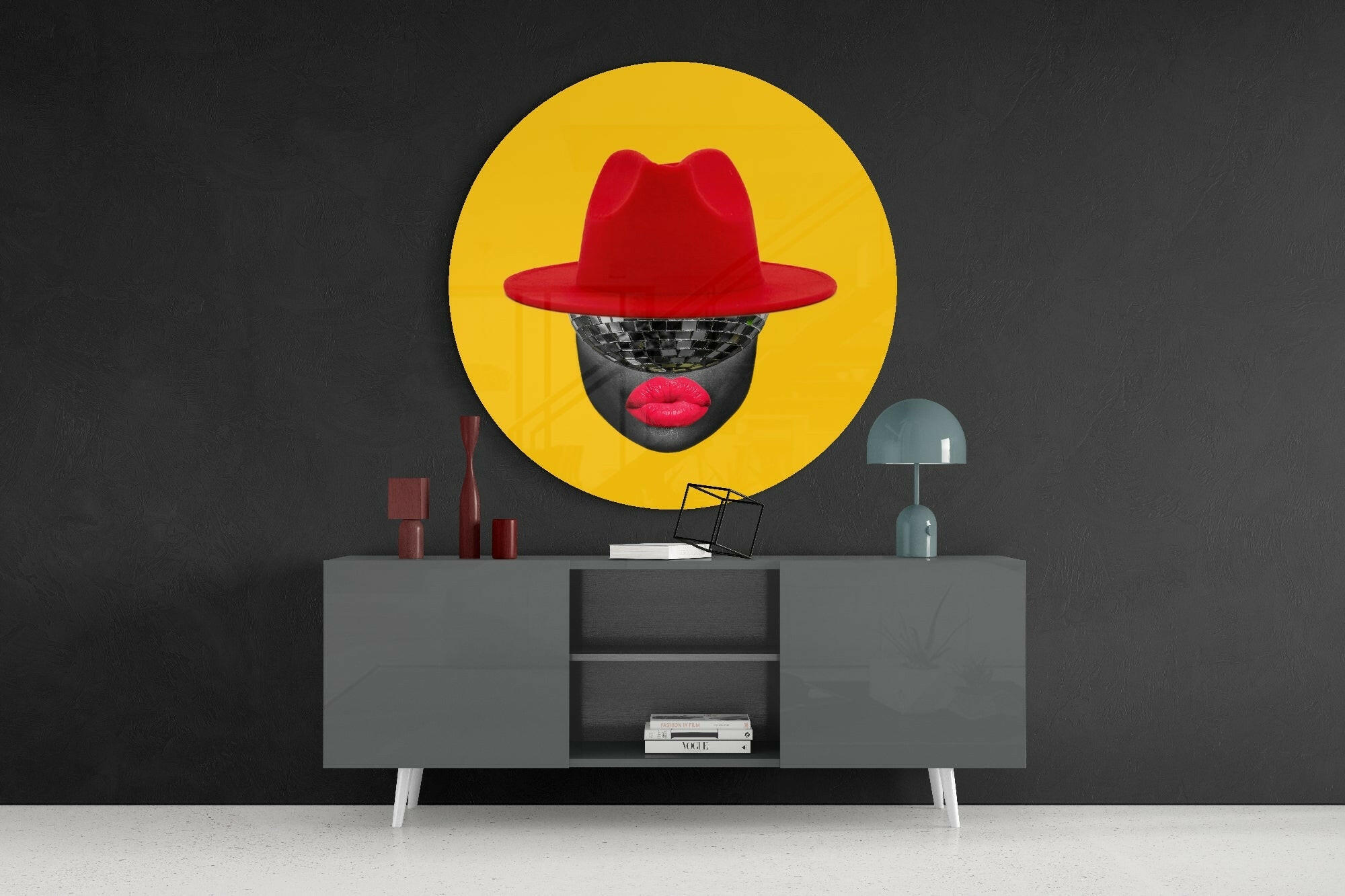 Red Hat Silhouette Glass Wall Art
