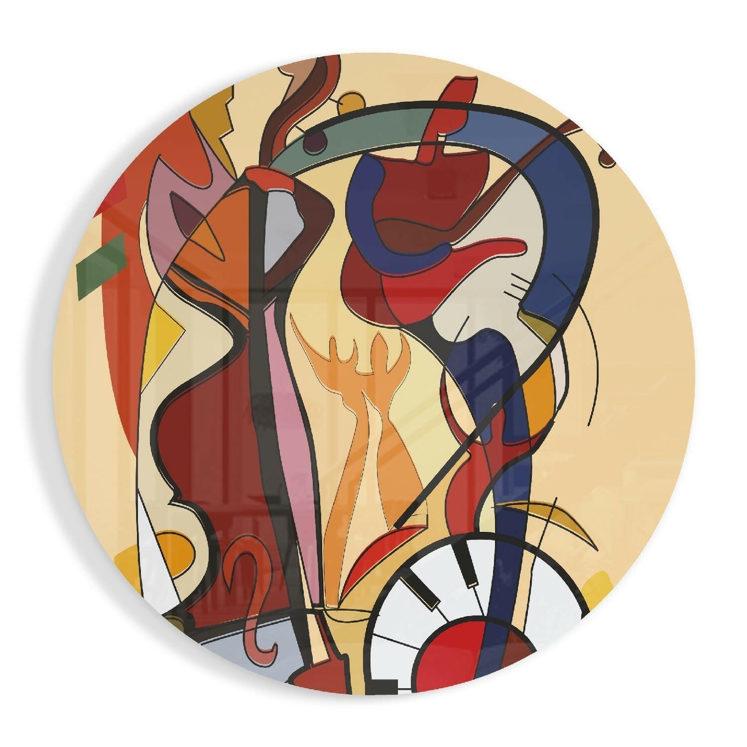 Cubist Violin and Piano Keys Figures Glass Wall Art