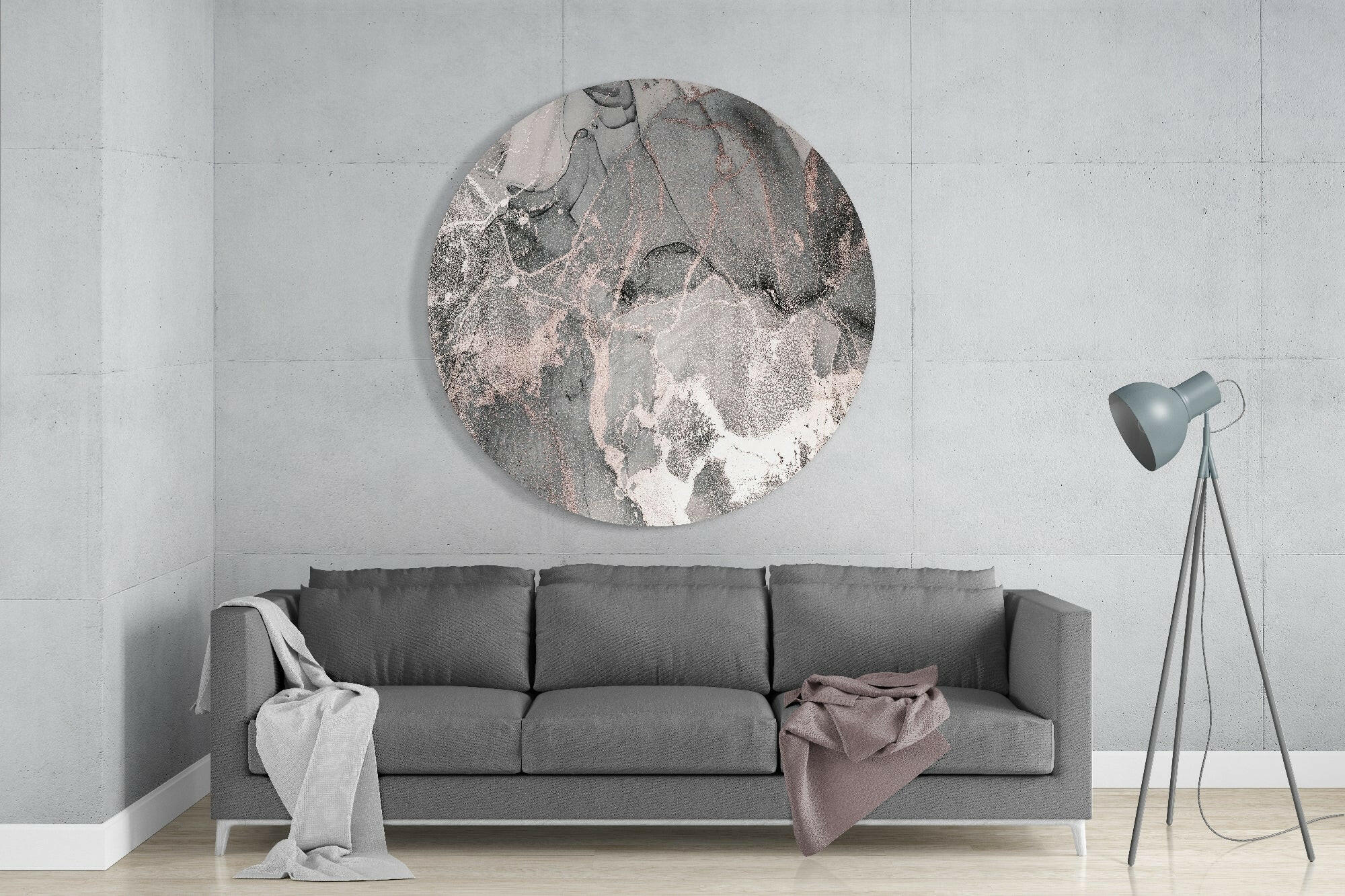 Gray Rose Gold Marble Glass Wall Art