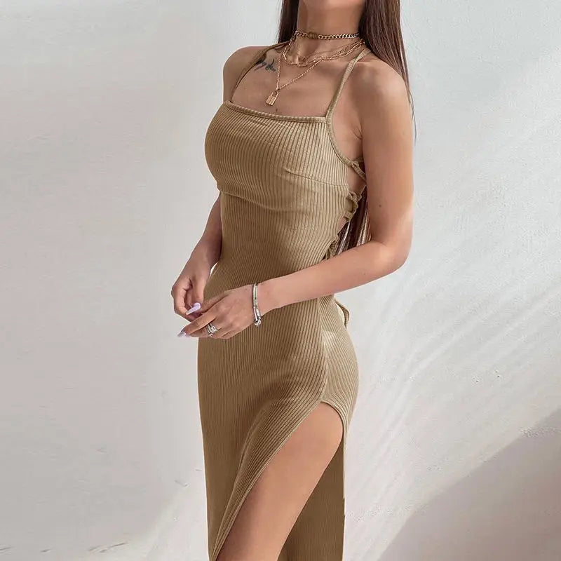 Backless Bandage Bodycon Halter Neck Split Party Dresses