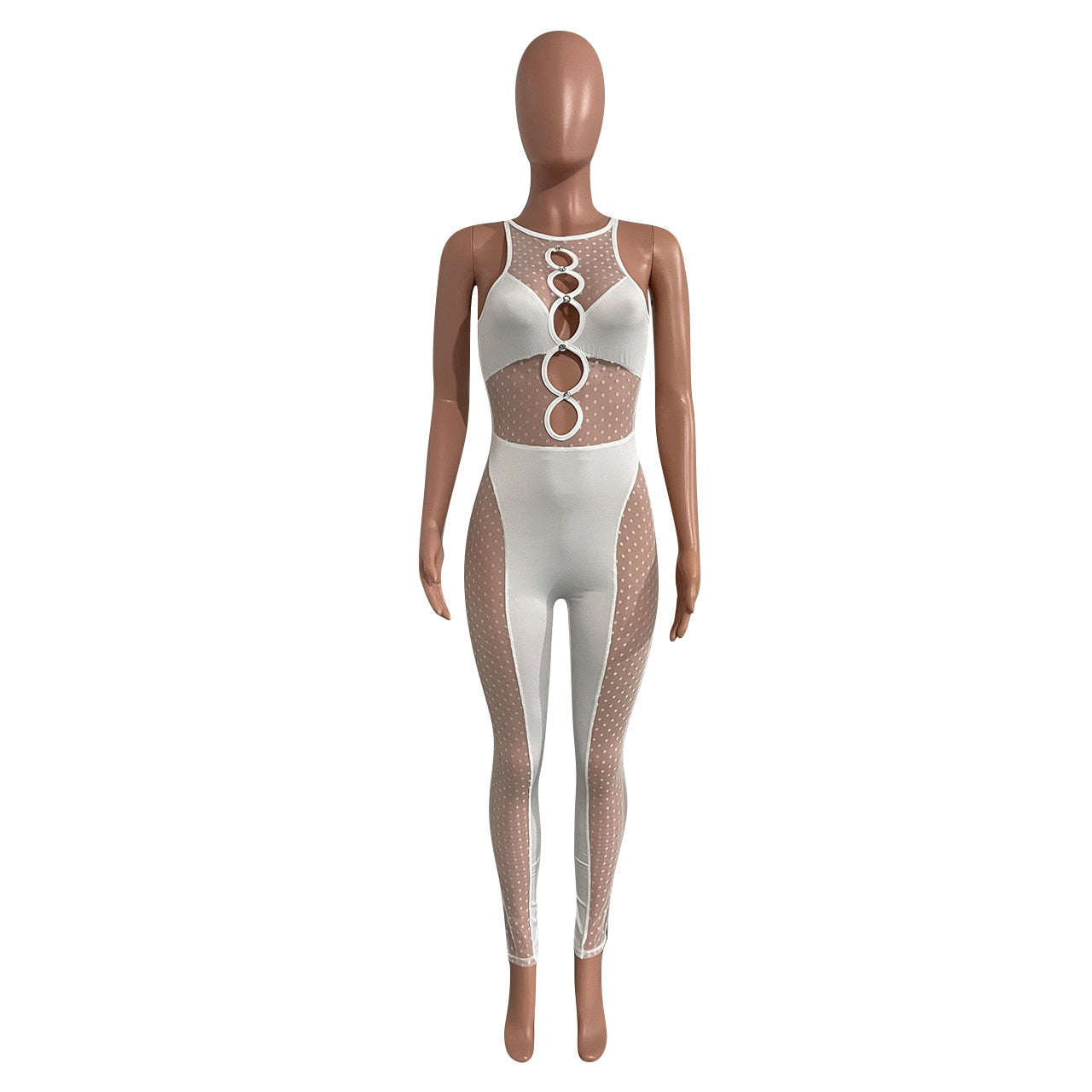 Mesh Women Sleeveless Jumpsuit Skinny Sexy Streetwear Sportswear Long pant Rompers 2022 Summer