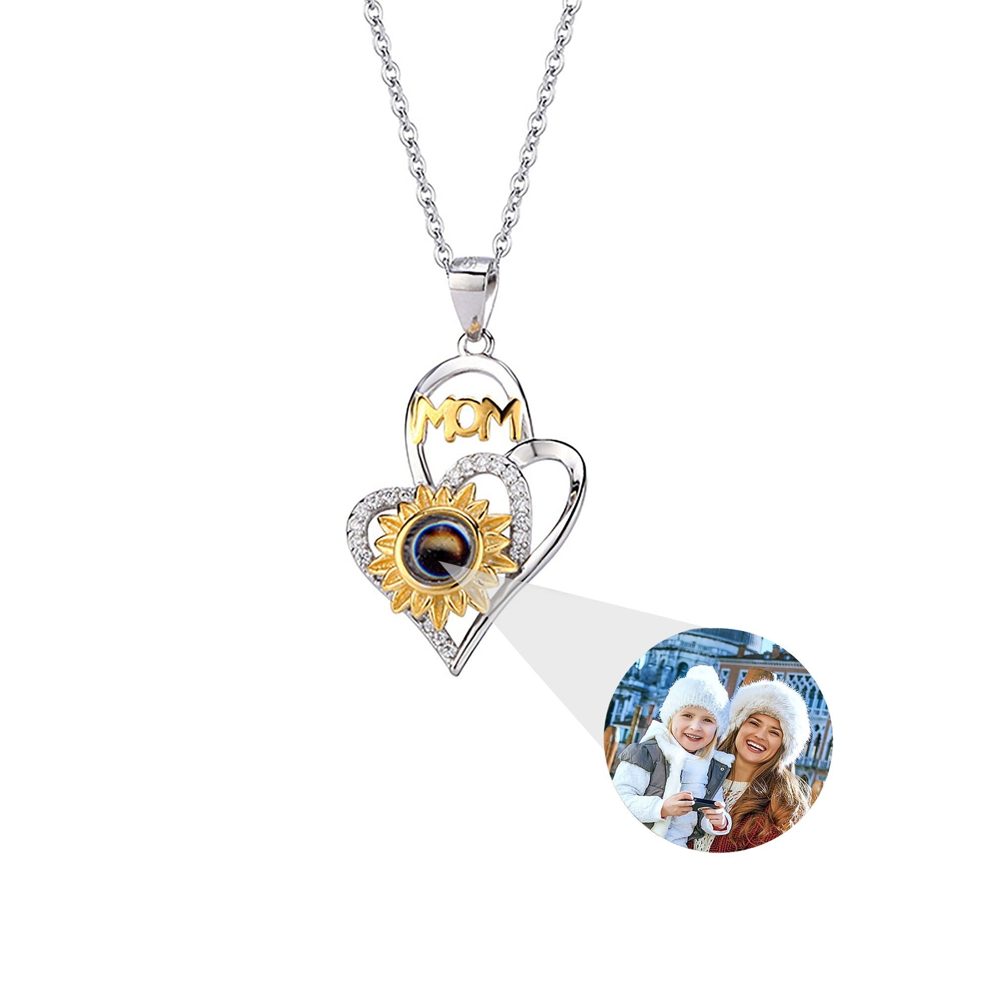 Sunflower with customized photosProjection Necklace Pendant Jewelry