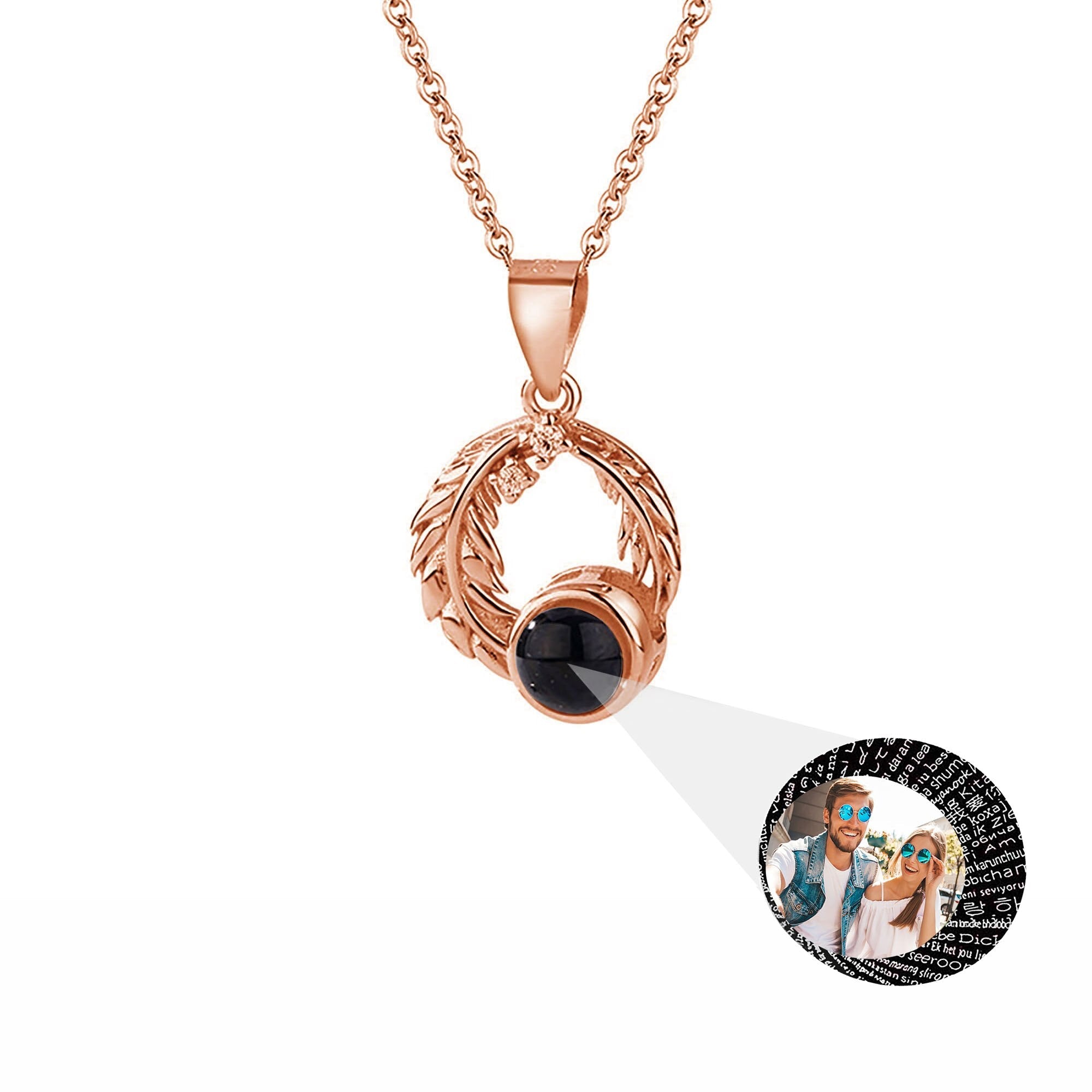 Feathers for customized photos Projection Necklace Pendant Jewelry For Lover Girlfriend