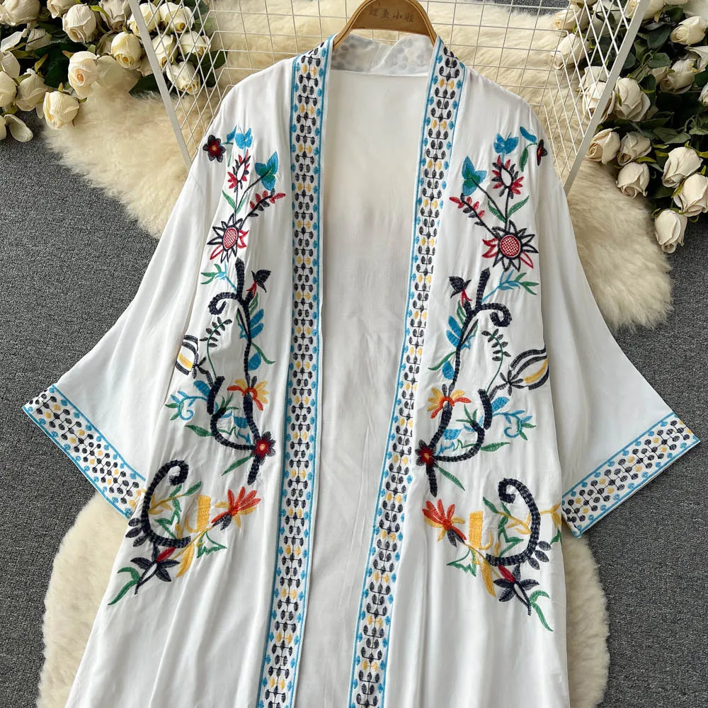 Retro Embroidery Sun Protection Shirt Chiffon Long Streetwear