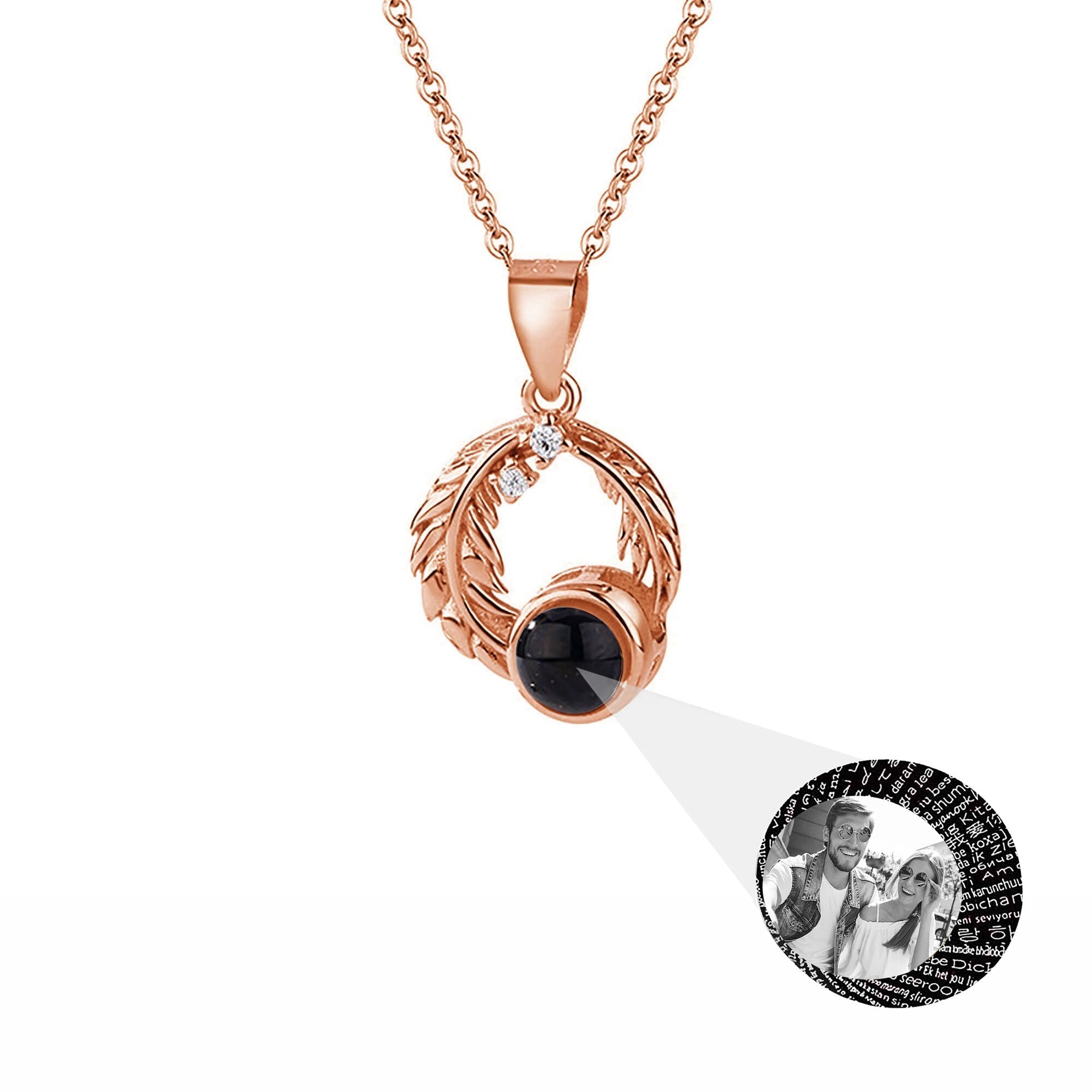 Feathers for customized photos Projection Necklace Pendant Jewelry For Lover Girlfriend