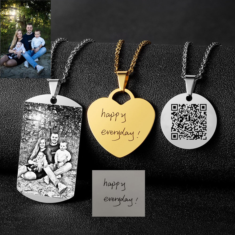 Custom Engraved Picture Photos Name Love Necklace for Women Heart Pendant