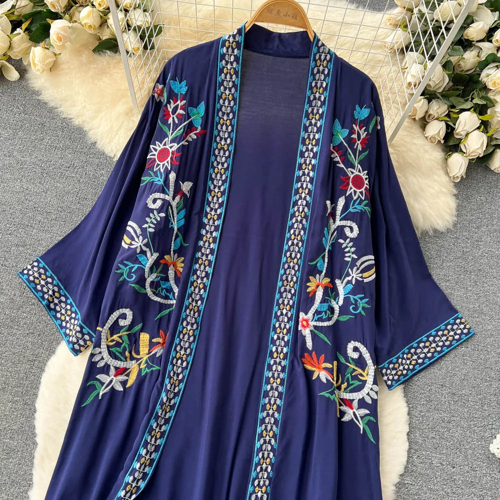 Retro Embroidery Sun Protection Shirt Chiffon Long Streetwear