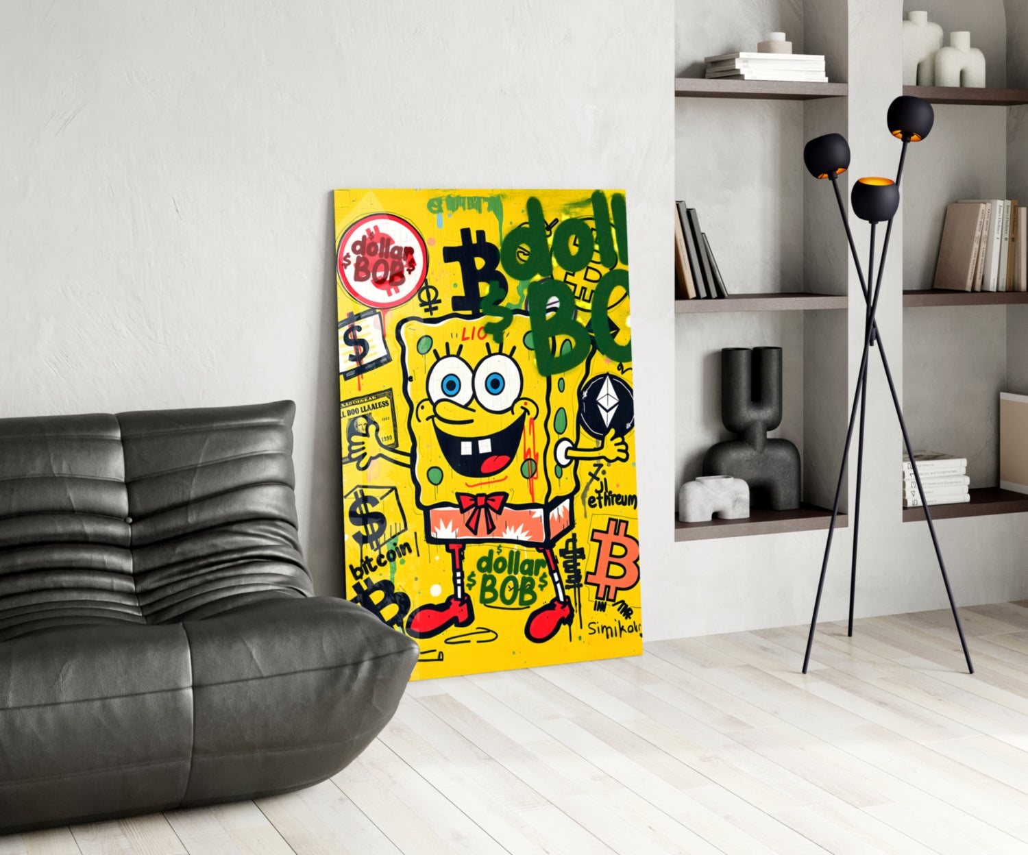 Crypto Yellow Sponge Cartoon Glass Wall Art || Designer Collection