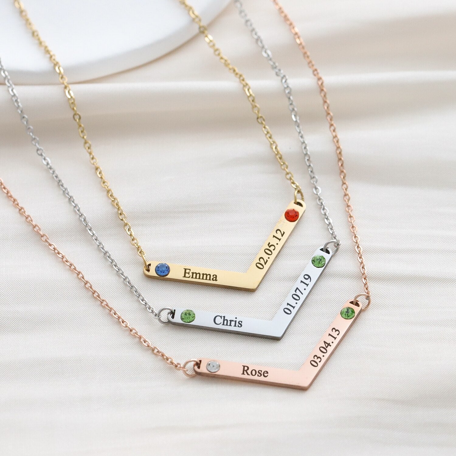 Personalized Family Necklace Mothers Day Birthstone Jewelry Customized Engraving Name Necklace