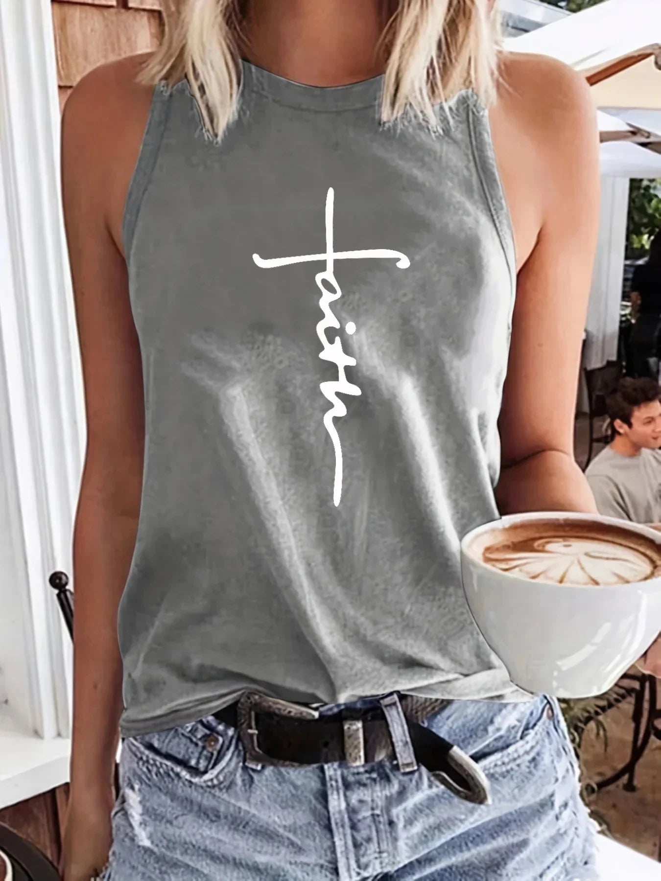 cross faith Print Large Sleeveless Loose Tank Top T-shirt
