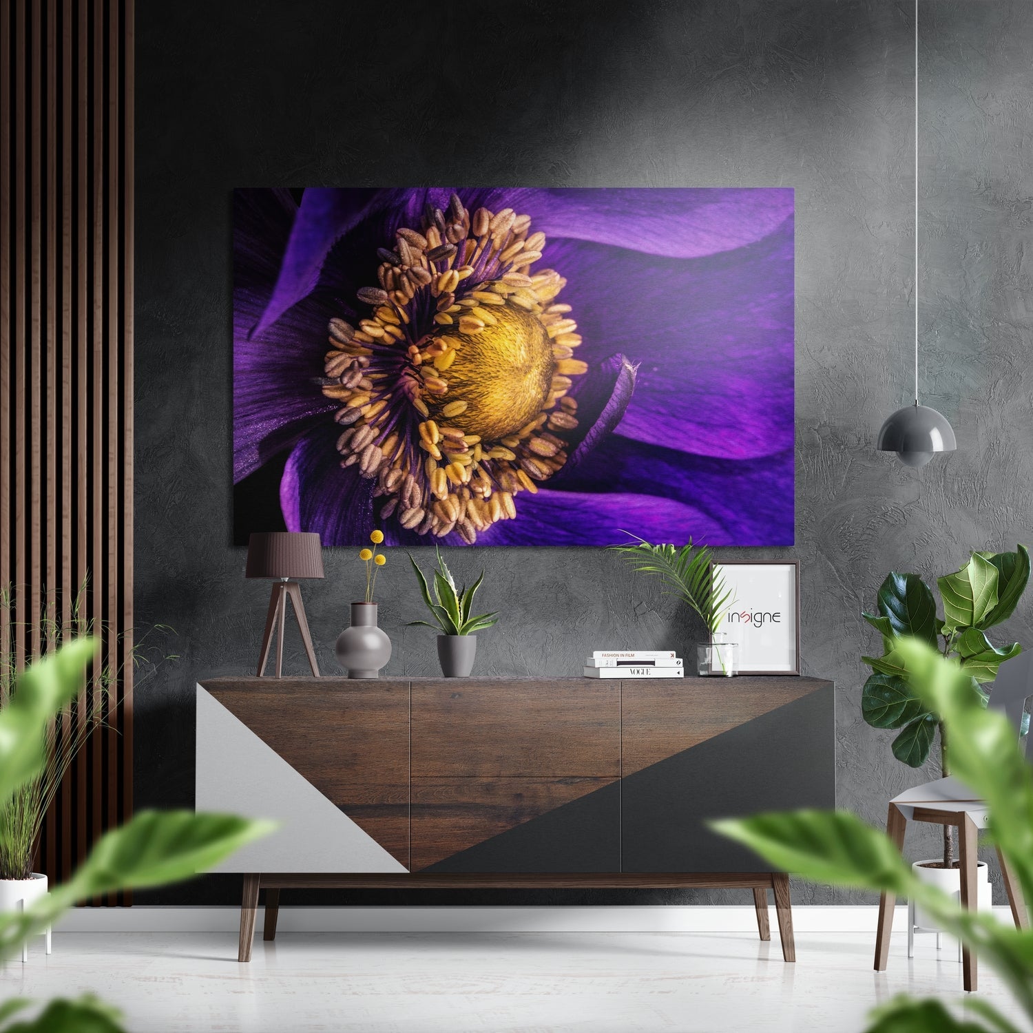 Purple Petals Yellow Center Flower Brushed Aluminium Dibond Wall Art