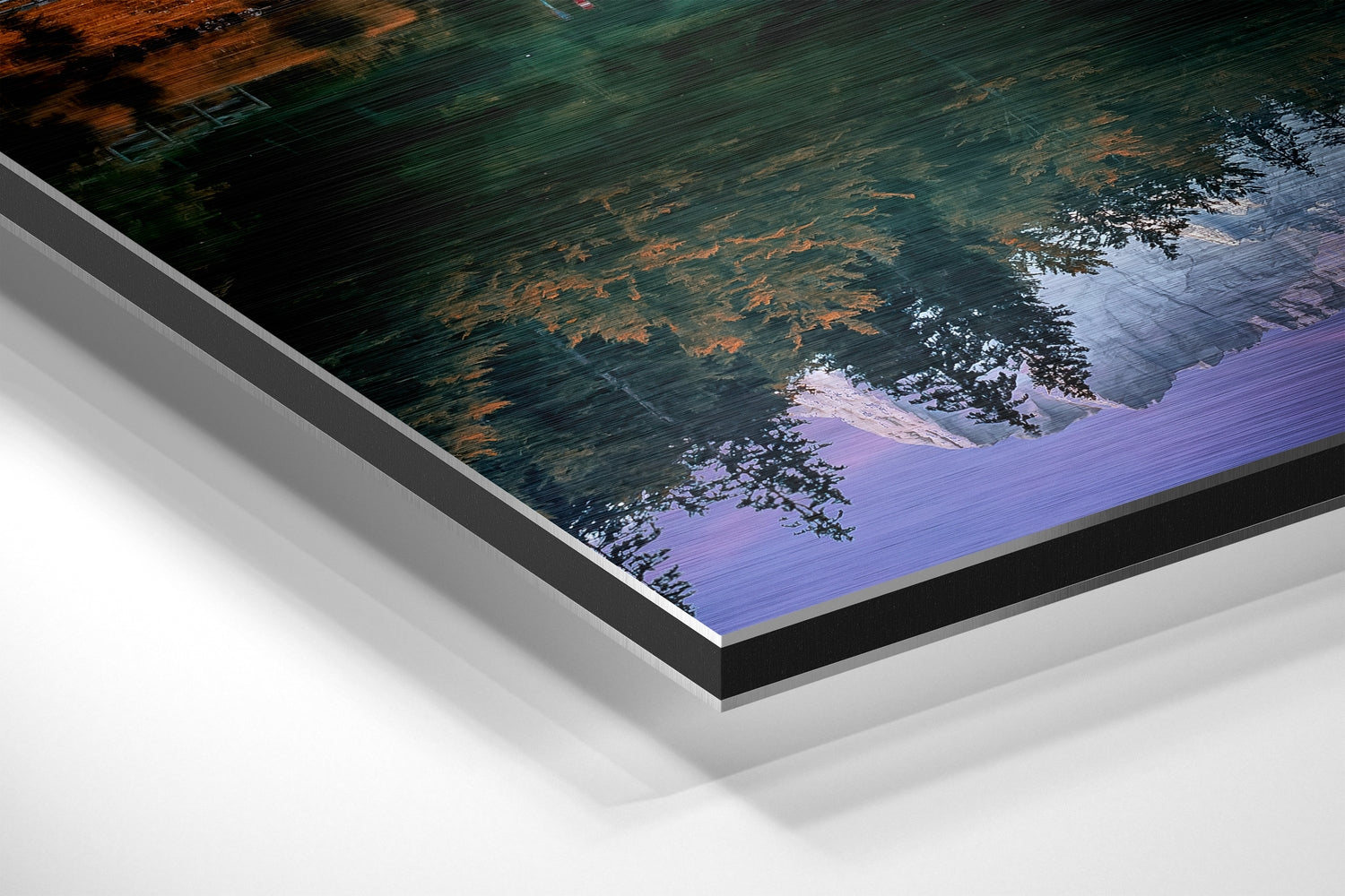Snowy Peaks Mirror Lake at Dusk Brushed Aluminium Dibond Wall Art