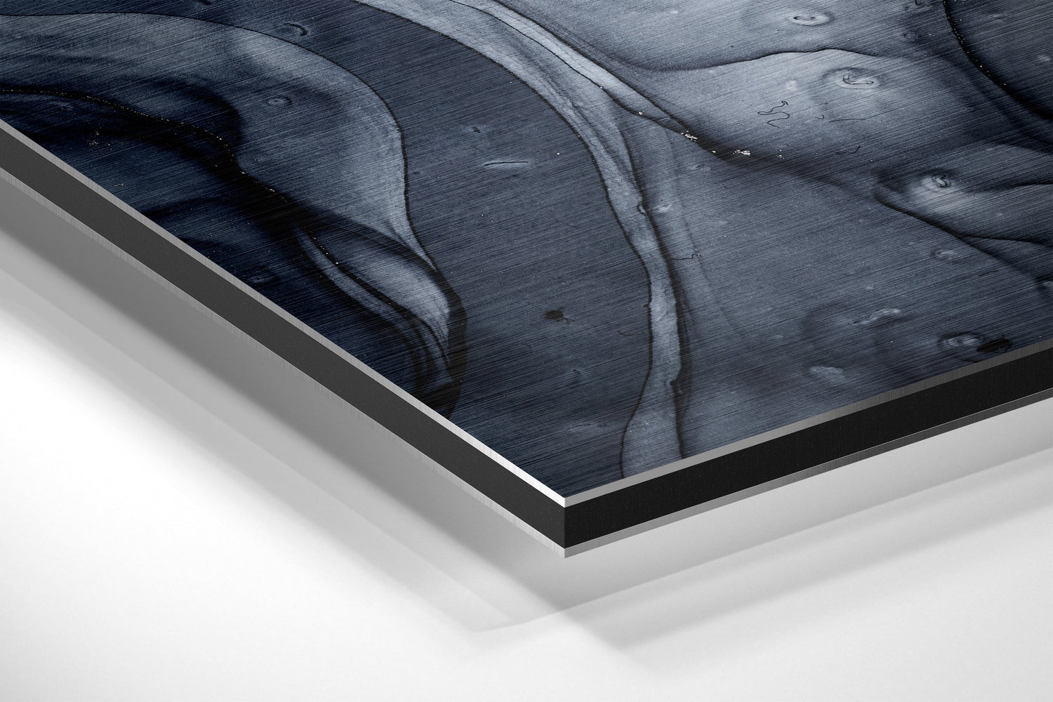 Charcoal Navy Droplet Marble Brushed Aluminium Dibond Wall Art