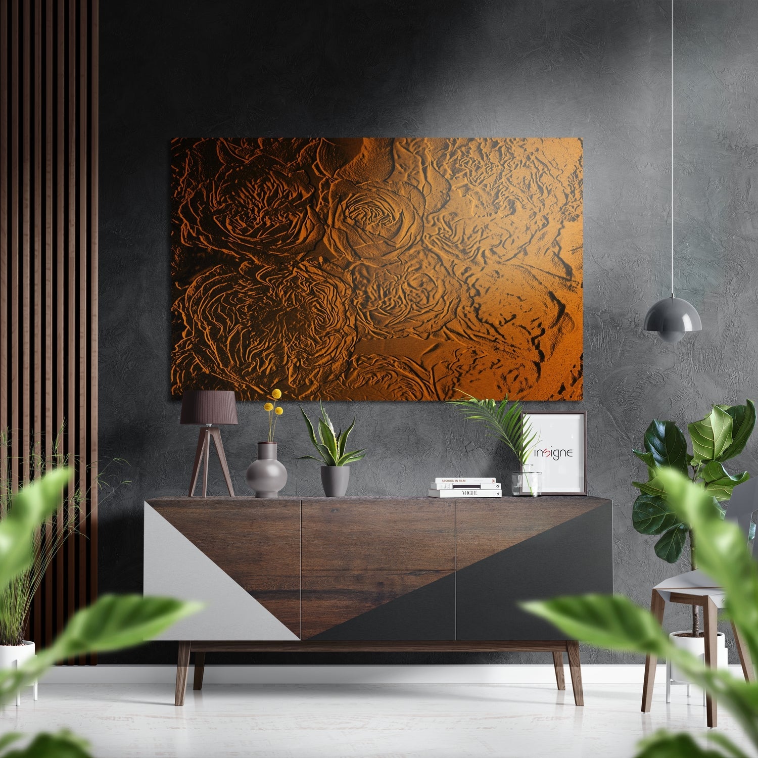 Copper Embossed Roses Relief Brushed Aluminium Dibond Wall Art
