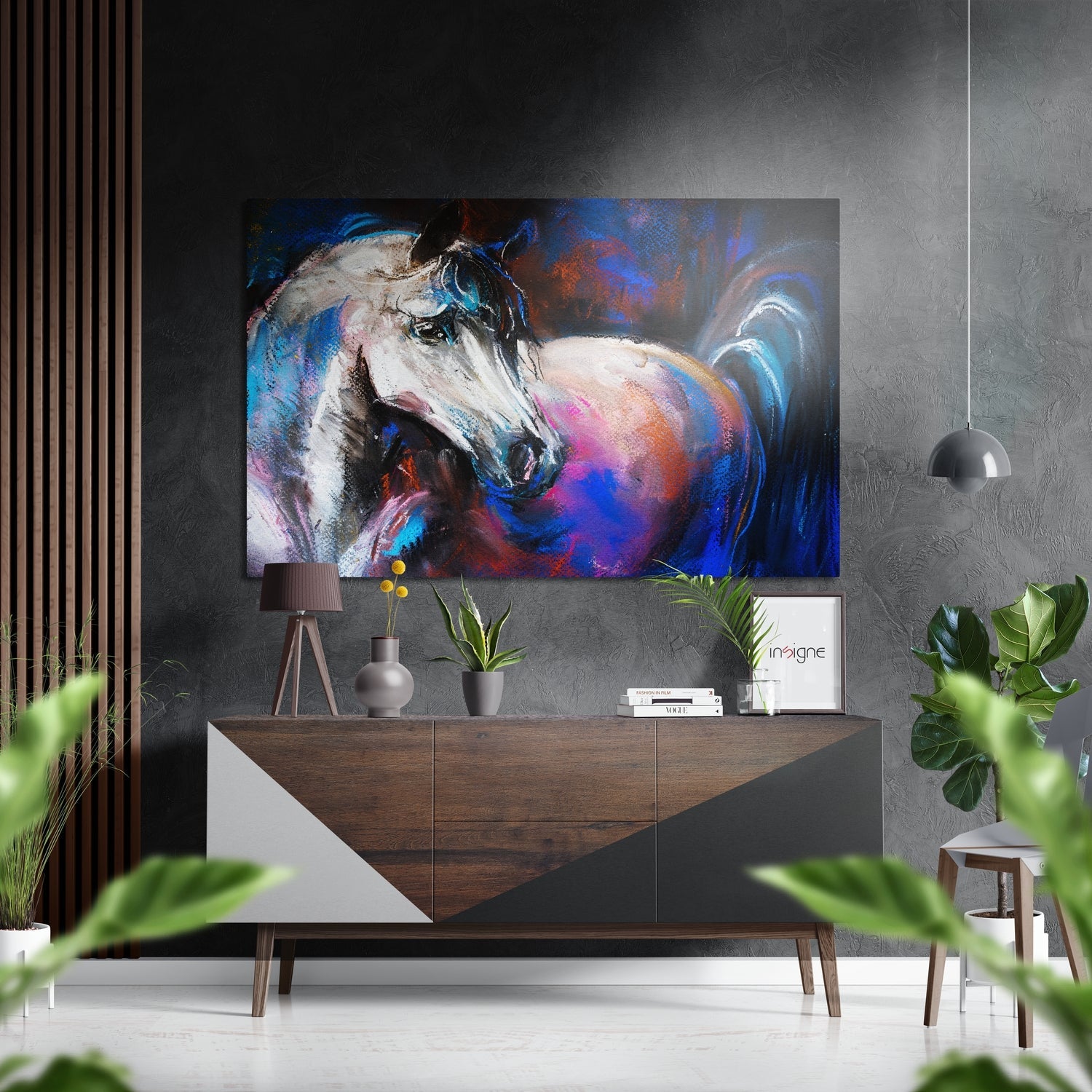 Blue Pink Brushstroke Horse Brushed Aluminium Dibond Wall Art