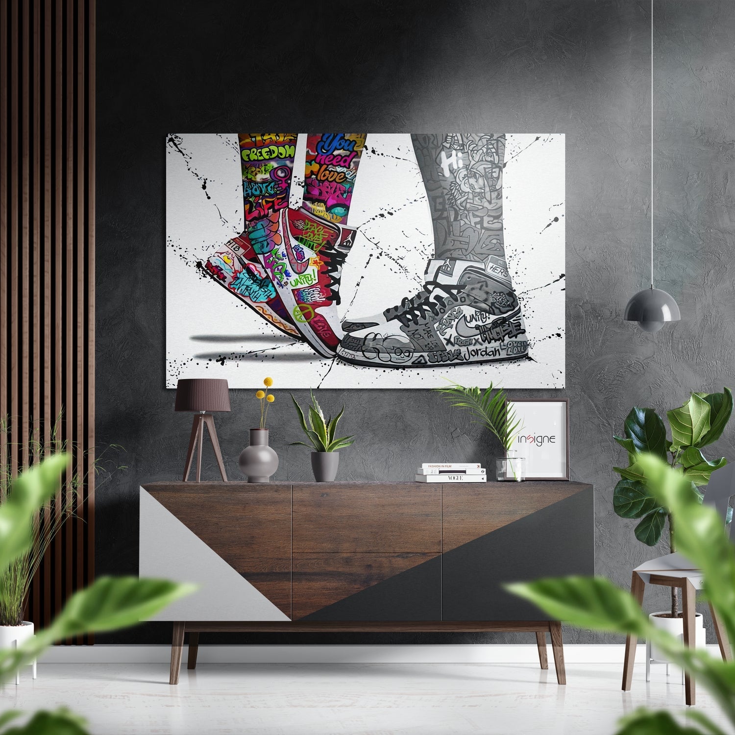 Graffiti Sneakers on Tiptoe Brushed Aluminium Dibond Wall Art
